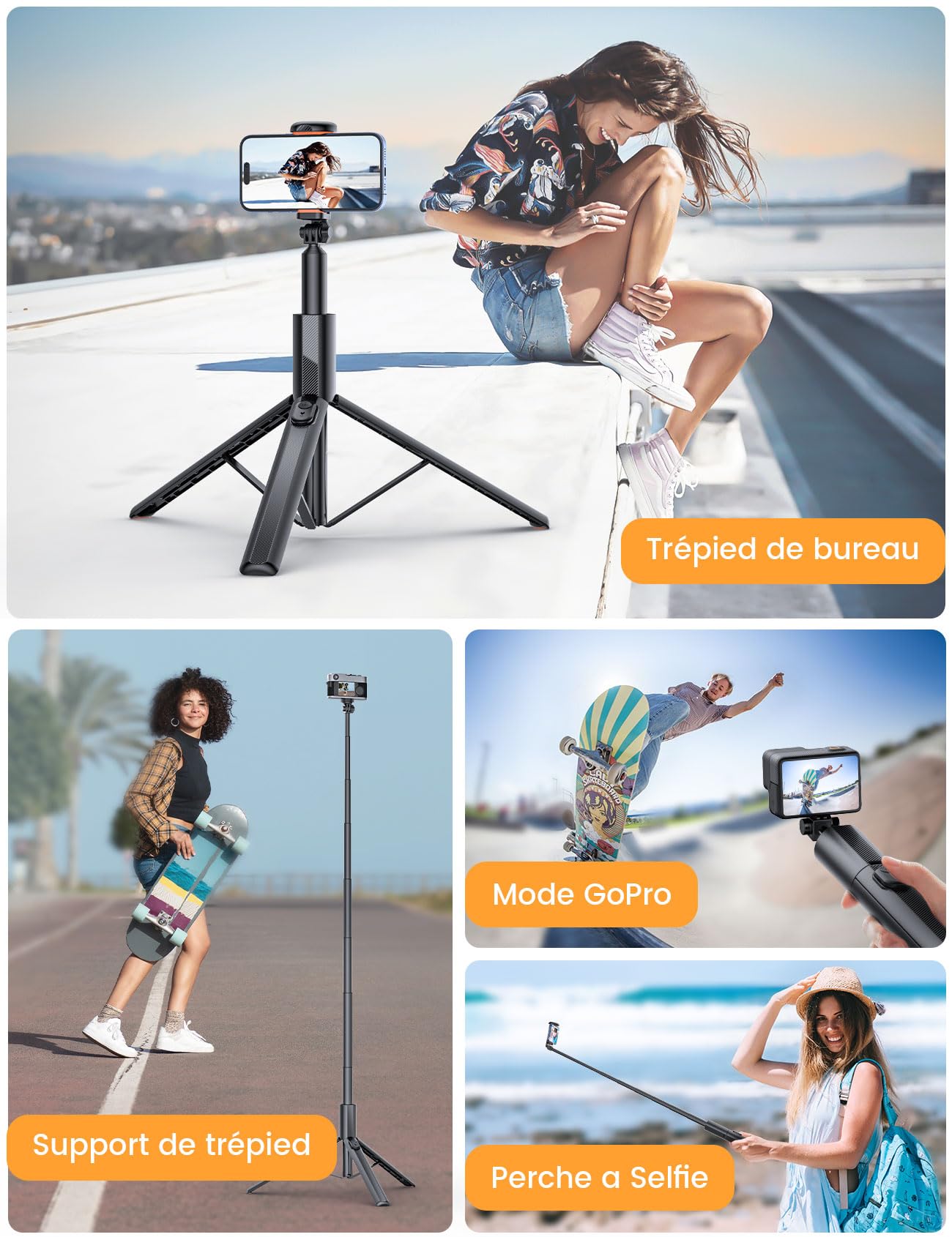 ANXRE 180cm Trépied Selfie avec Télécommande Détachable, Perche Extensible NT79 pour Smartphone et GoPro