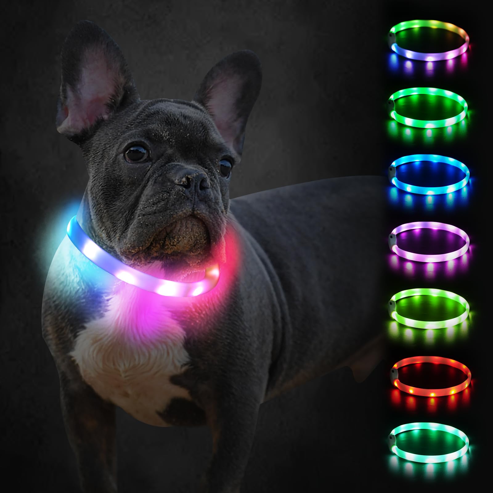 Joytale Leuchthalsband Hund, Hundehalsband Leuchtend Aufladbar, Längenverstellbar Led Hundehalsband mit 9 Leuchtmodi, Regendicht Hunde Leuchthalsband für Kleine und Mittlere Hunde, 45 cm