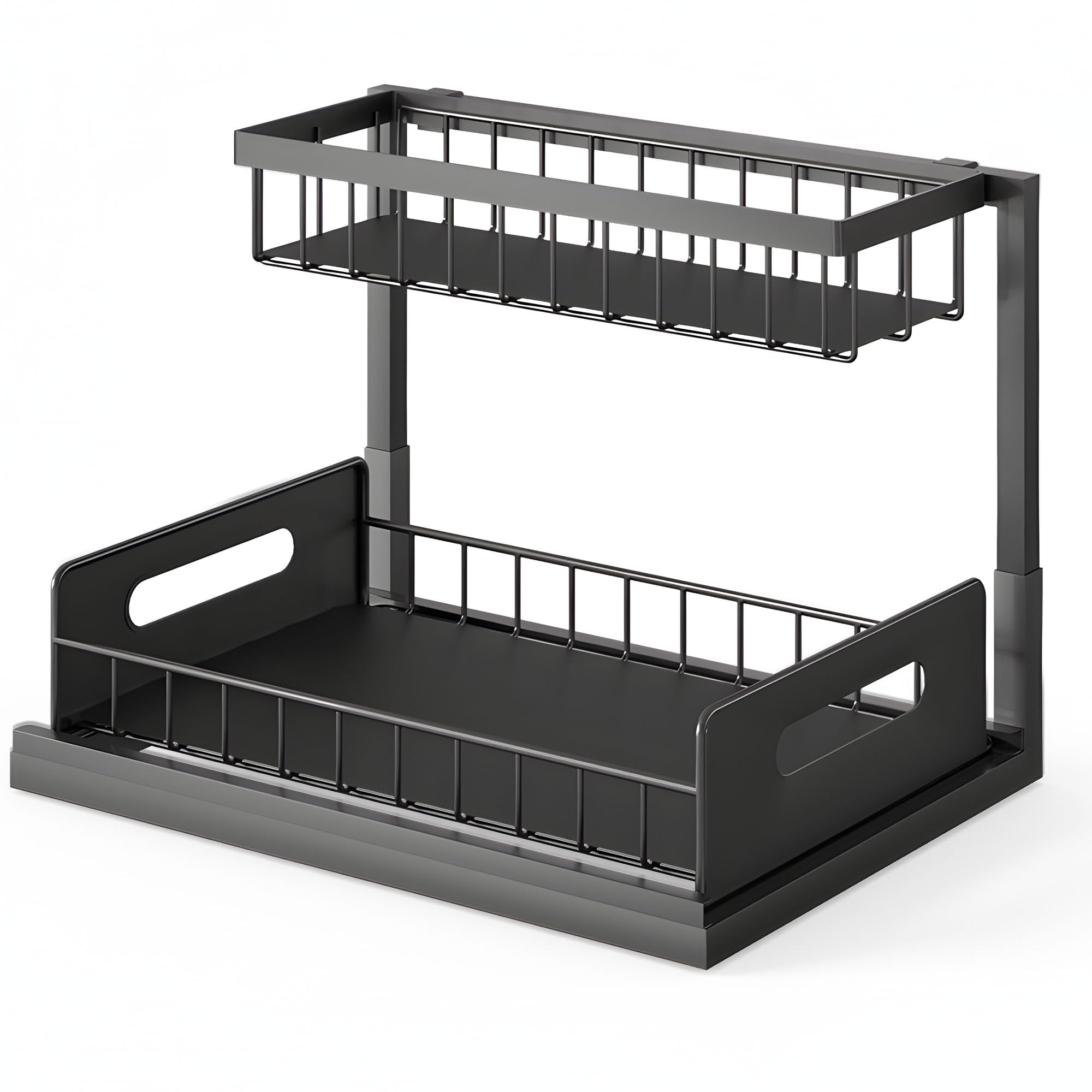 Feyra Organizzatore basso lavello a 2 livelli - Scaffale da cucina in metallo per casa e cucina, stoccaggio e organizzazione, cestini organizzativi con cassetto scorrevole, accessorio da bagno