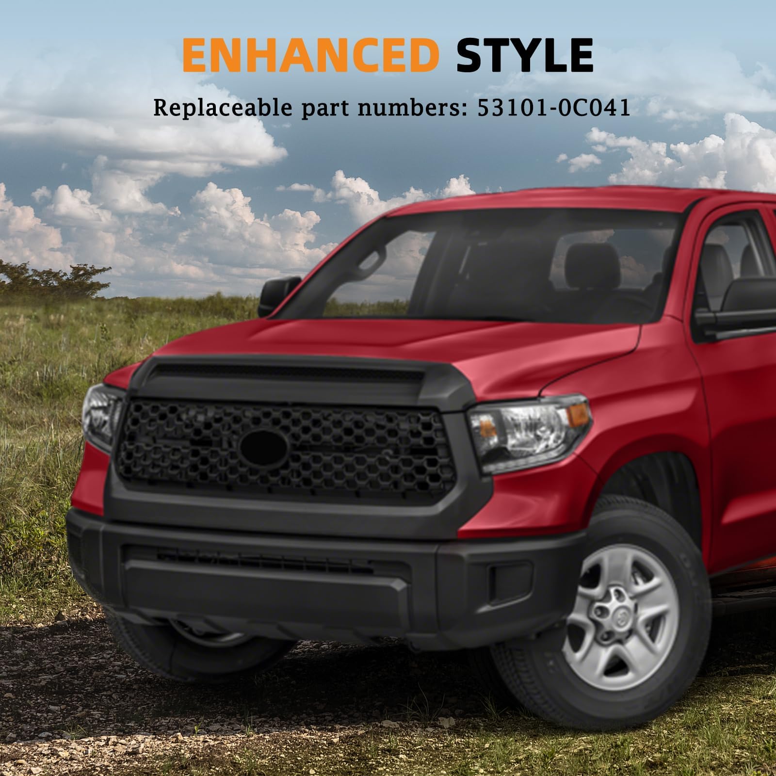 Gloss Black Honeycomb Grille & Hood Bulge Molding Set For 2014-2020 Toyota Tundra (Direct Fit, KARPAL) - View #4