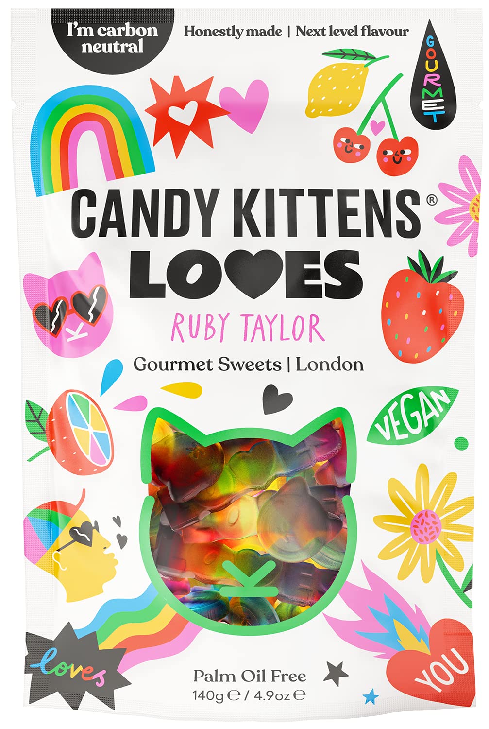 Candy Kitten 'LOVES' Vegan Sweets, Packed With Fruit Juice & Natural Ingredients, Big Flavours Love From Kittens, Vegetarian Sweet Bags Full Of Massive - 1x Bag (140g), Orange