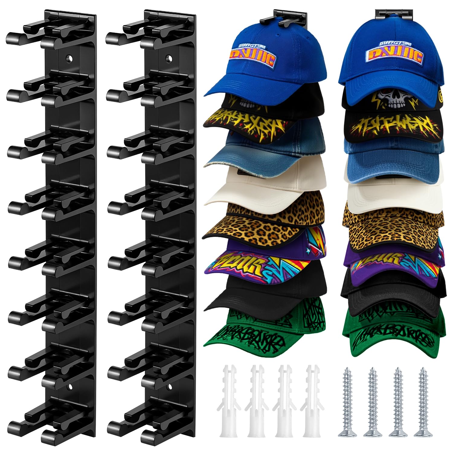 Jcocylse 16 Stück Cap Halter - Praktische Cap Halterung Bietet Platz für 20- Stabile Hutablage für Mützen, Schal & Baseballkappe