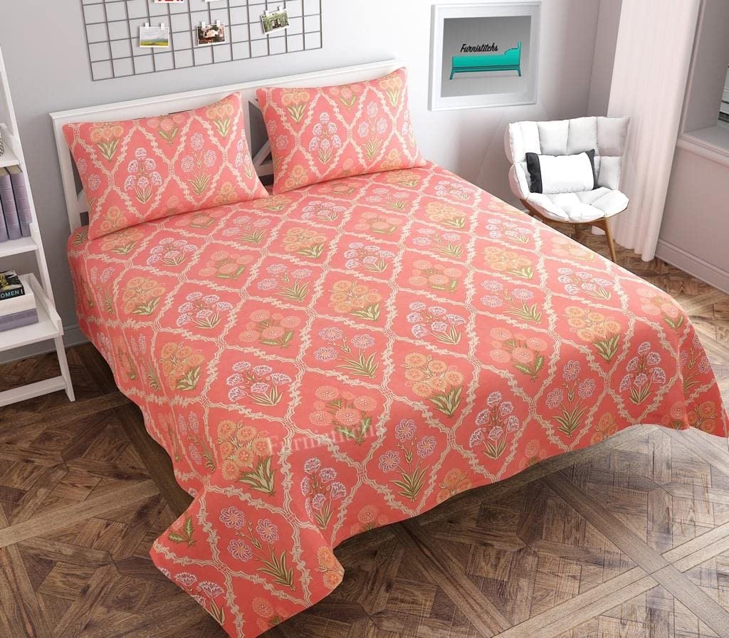 Furnistitchs Premium Cotton Feel Super King Size Bedsheets with 2 King Size Pillow Covers 108