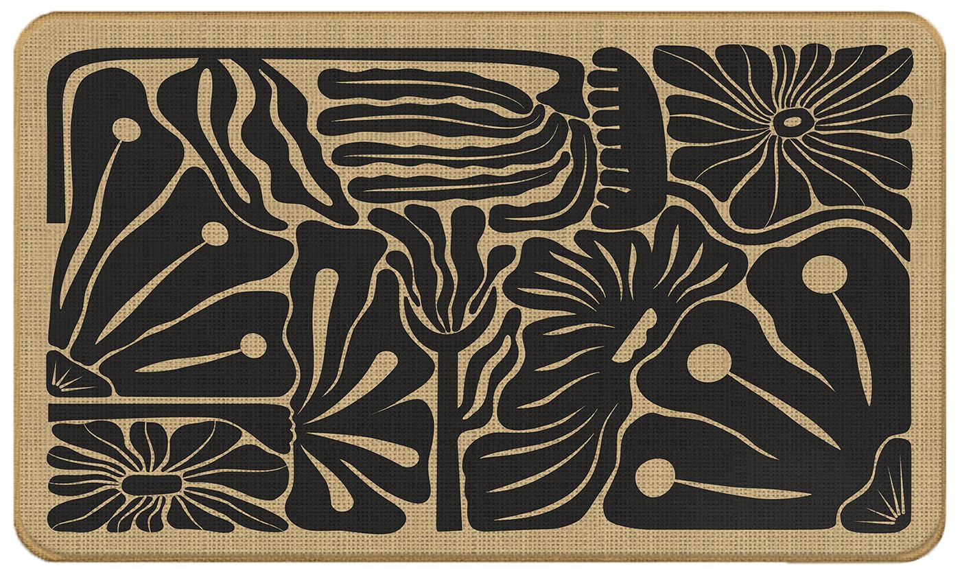 QGFM Boho Beige and Black Floral Door Mat - Bohemian Neutral Floral Front Door Welcome Mats Outdoor Entrance, 17x30 Rug