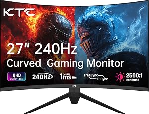 KTC 27 Inch 240Hz Curved Gaming Monitor, 1000R VA, QHD 2K (2560x1440p), 2500:1 Contrast, Adaptive Sync, 1 x DP 1.2 (240hz)…