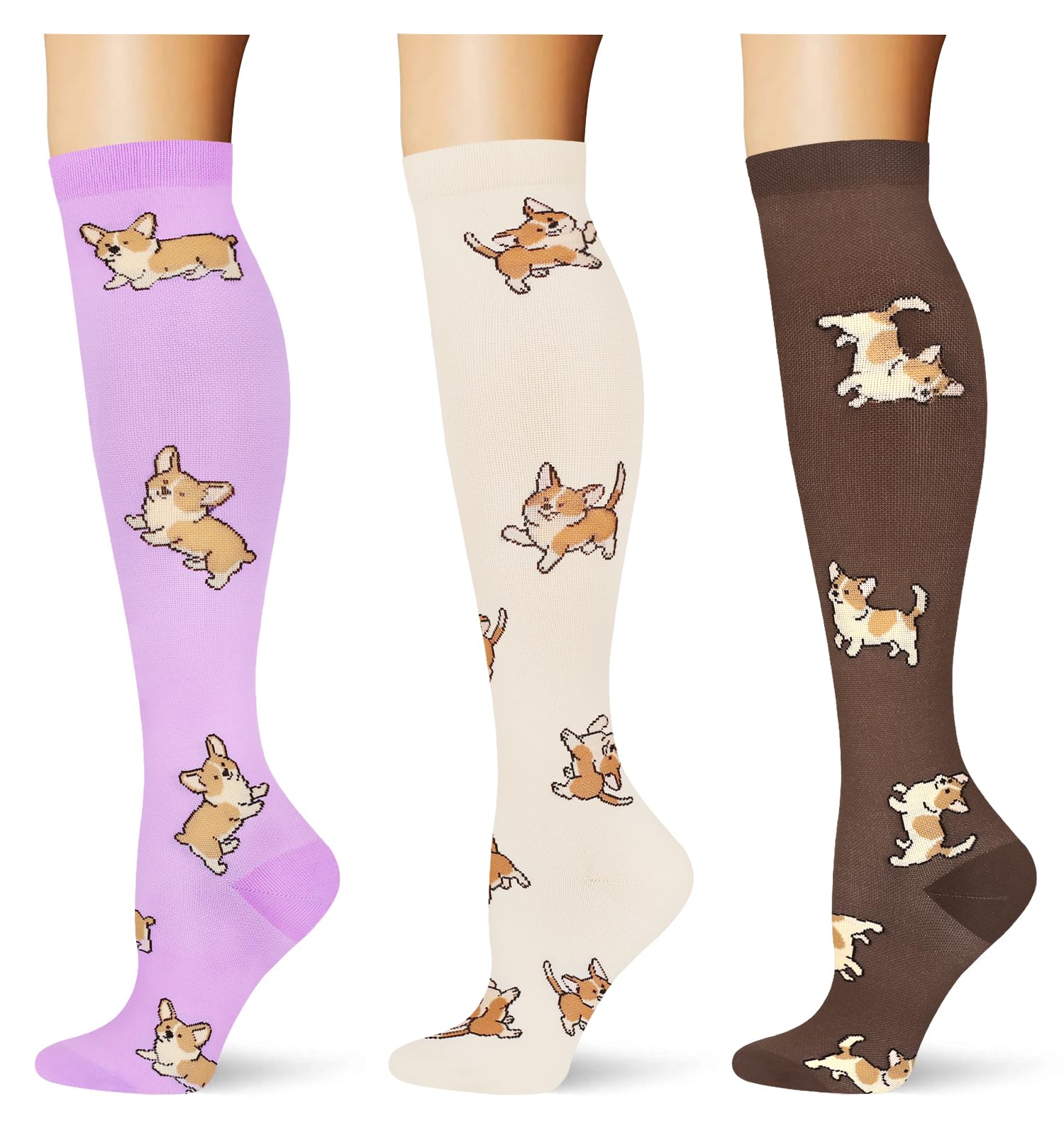 (3 pairs) Compression Socks 20-30 mmHg Long Knee High Socks for Women Men Support Athletic Travel Daily Wear