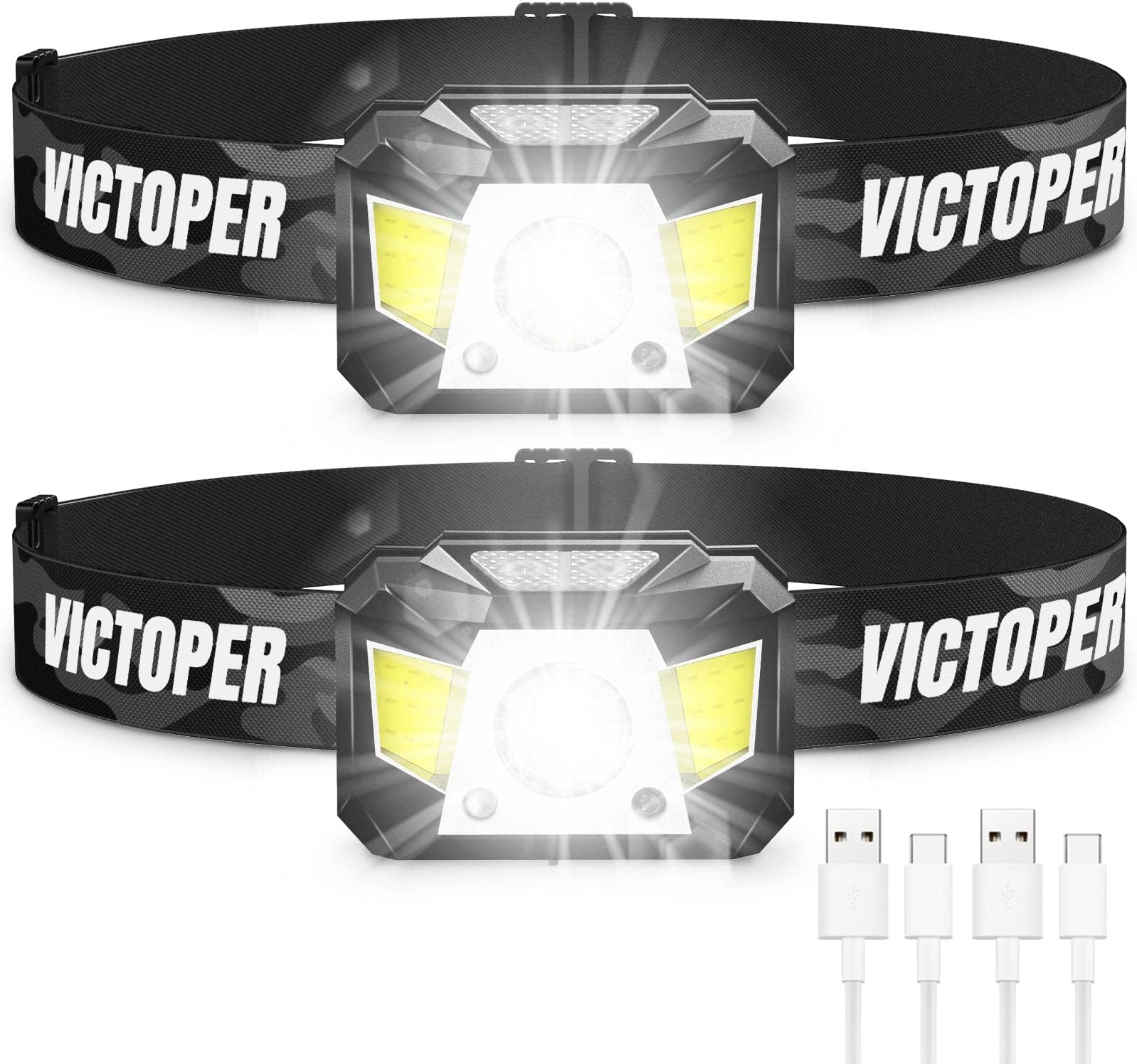 Victoper Rechargeable Headlamp 2 Pack, Motion Sensor Head Lamp with Red Light, 8 Modes Super Bright LED Headlight, Waterproof Head Flashlight for Outdoor Camping Hiking Running Fishing Hunting