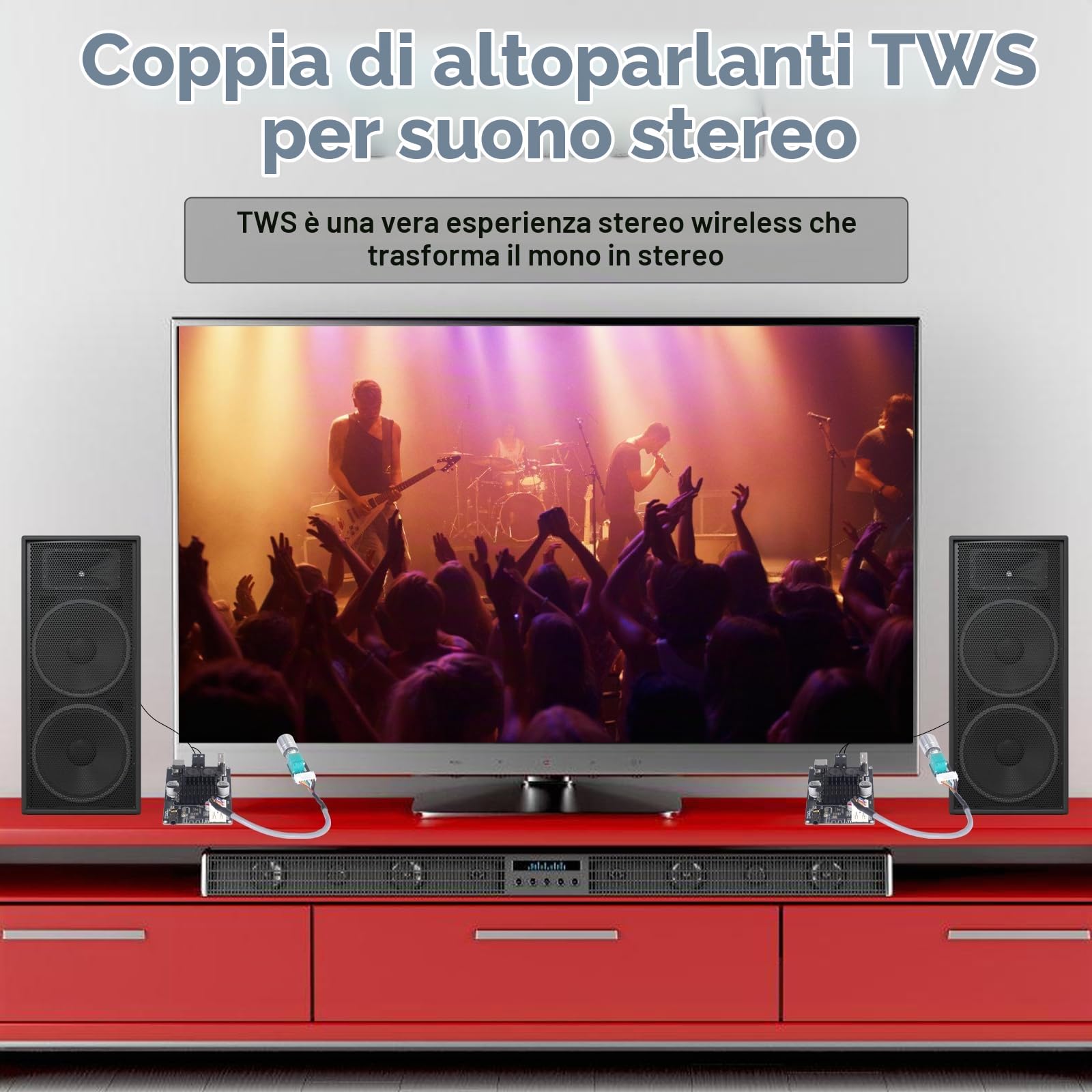 Modulo amplificatore Bluetooth, TWS DC 9-24 V 100 W, scheda amplificatore audio mono con AUX USB, scheda Bluetooth per altoparlanti, home theater, case e scuole (TPA3116)