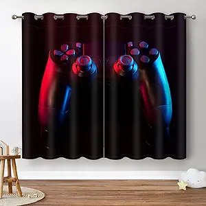 Jekeno Game Controller Blackout Curtains for Kids Boys Teens Bedroom Colorful Video Game Gamer Gaming Gamepad Decor for Home Living Room Grommet Window Drapes 2 Panel Set, 42"x54"