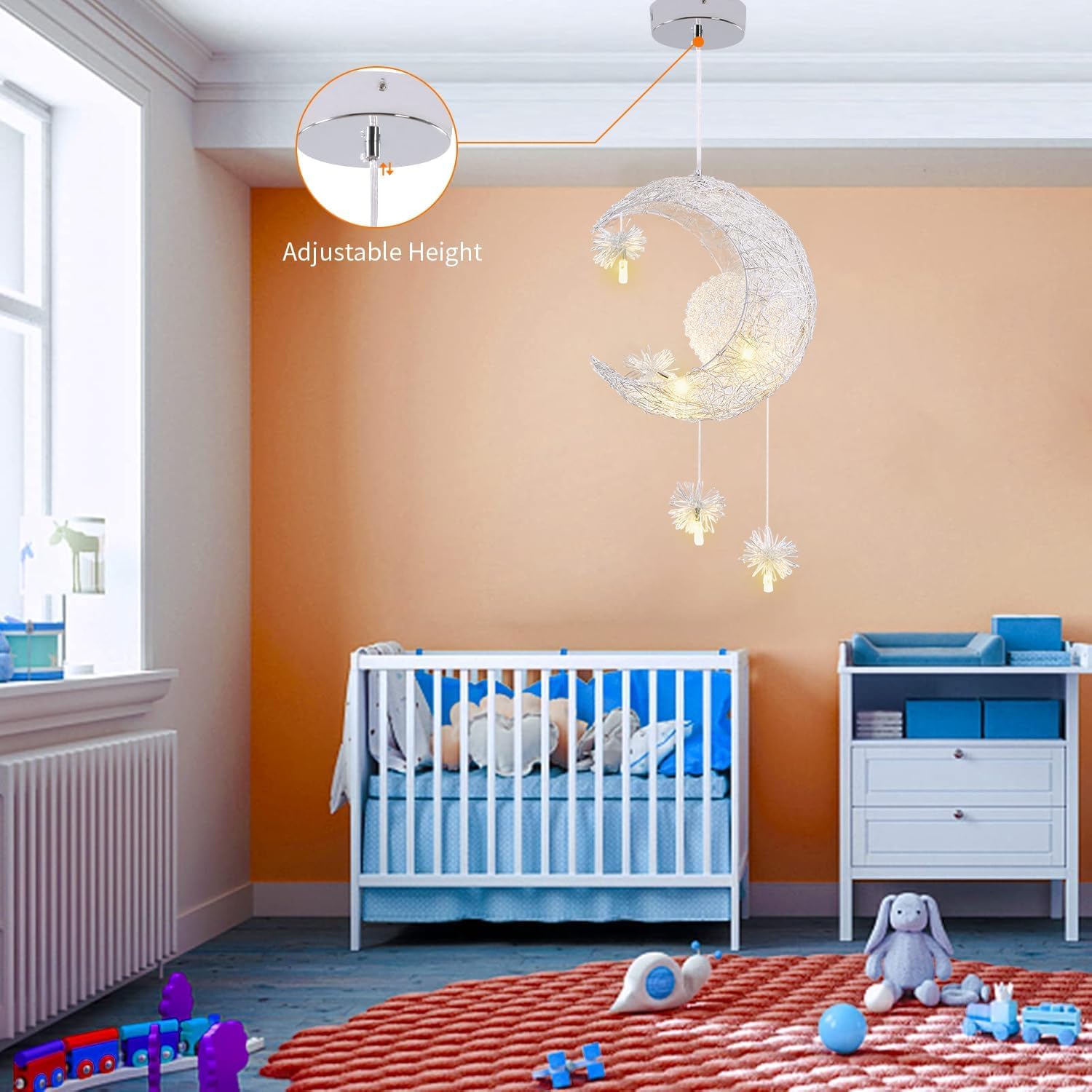 TISLYCO Lampa sufitowa dla dzieci, żyrandol księżycowy, dziewczęcy żyrandol do sypialni, gwiazdy księżyc żyrandole przedszkole oprawa oświetleniowa