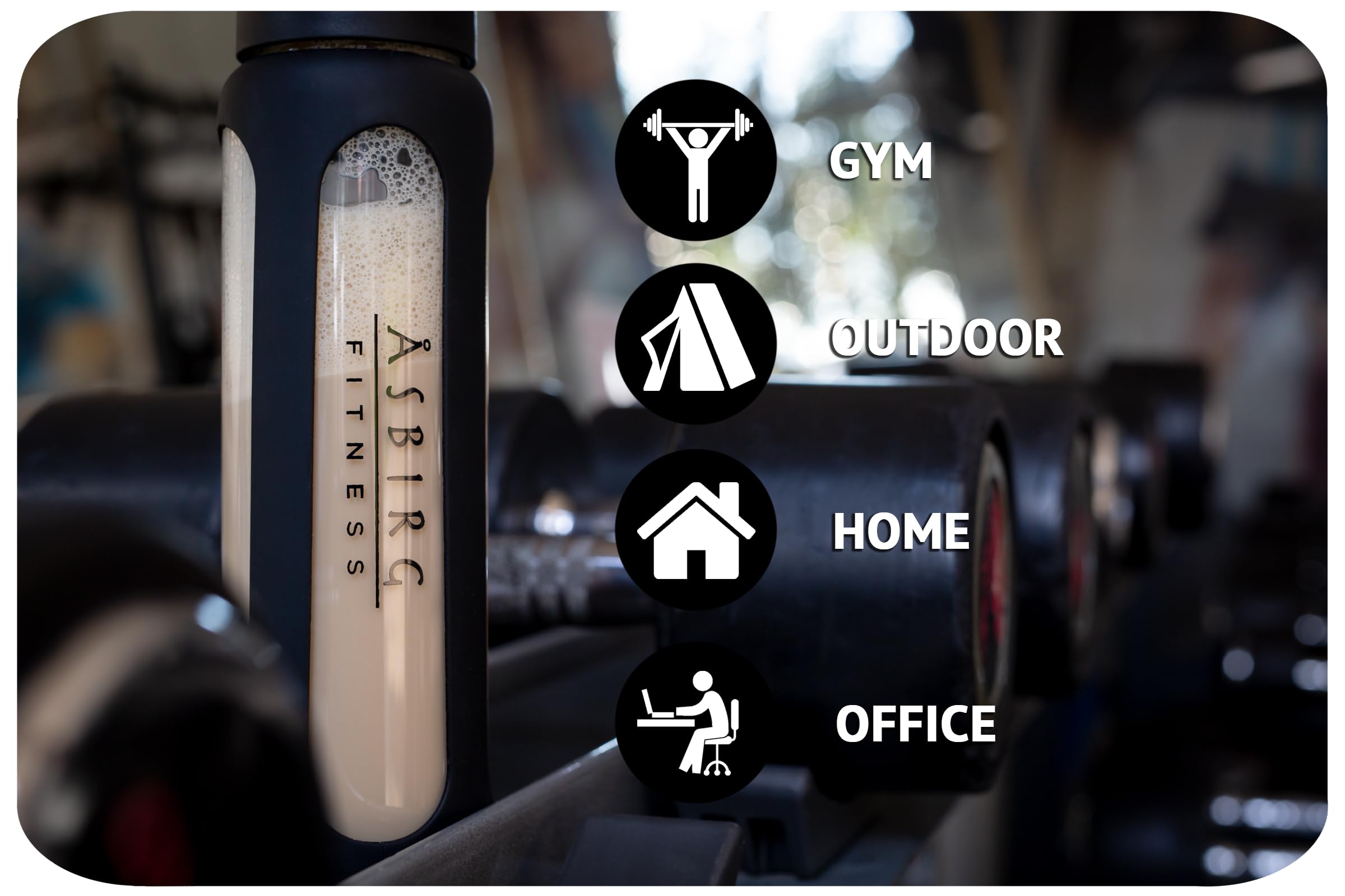 Coctelera de cristal de 1000 ml, sin BPA, a prueba de fugas y resistente, con bola mixta de vidrio de borosilicato, botella para fitness y deportes, color negro
