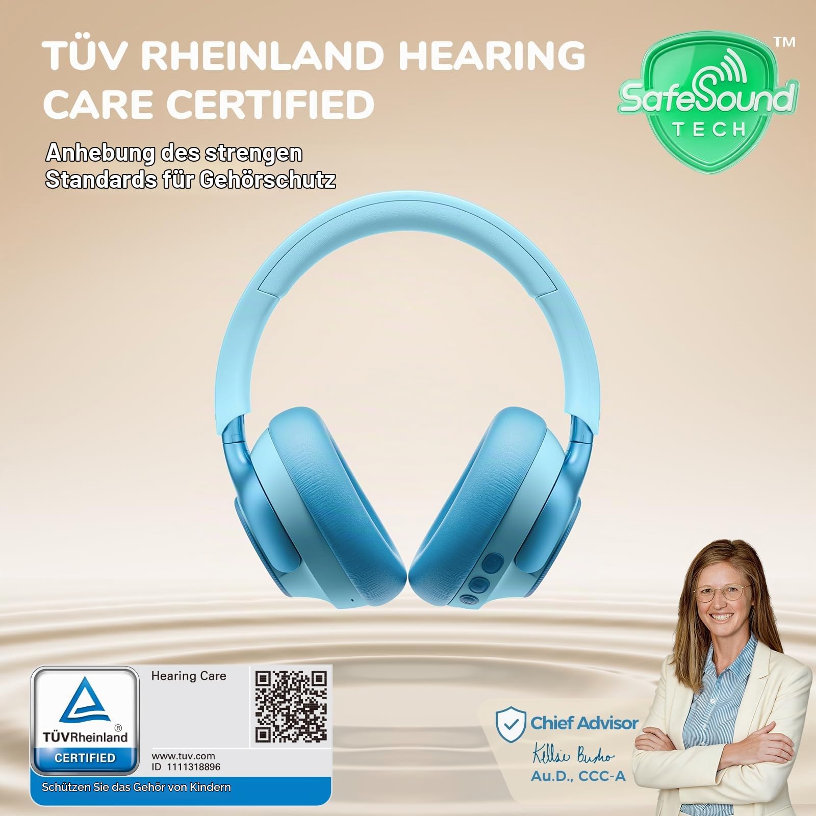 iClever Q950 Noise Cancelling Kopfhörer Kinder, Zertifizierter Gehörschutz | SafeSound Tech 3.0, TÜV-zertifiziert, Autismusfreundlich, Gewinner des Red Dot Award, 60 Stunden Spielzeit, Aufbewahrungsbox
