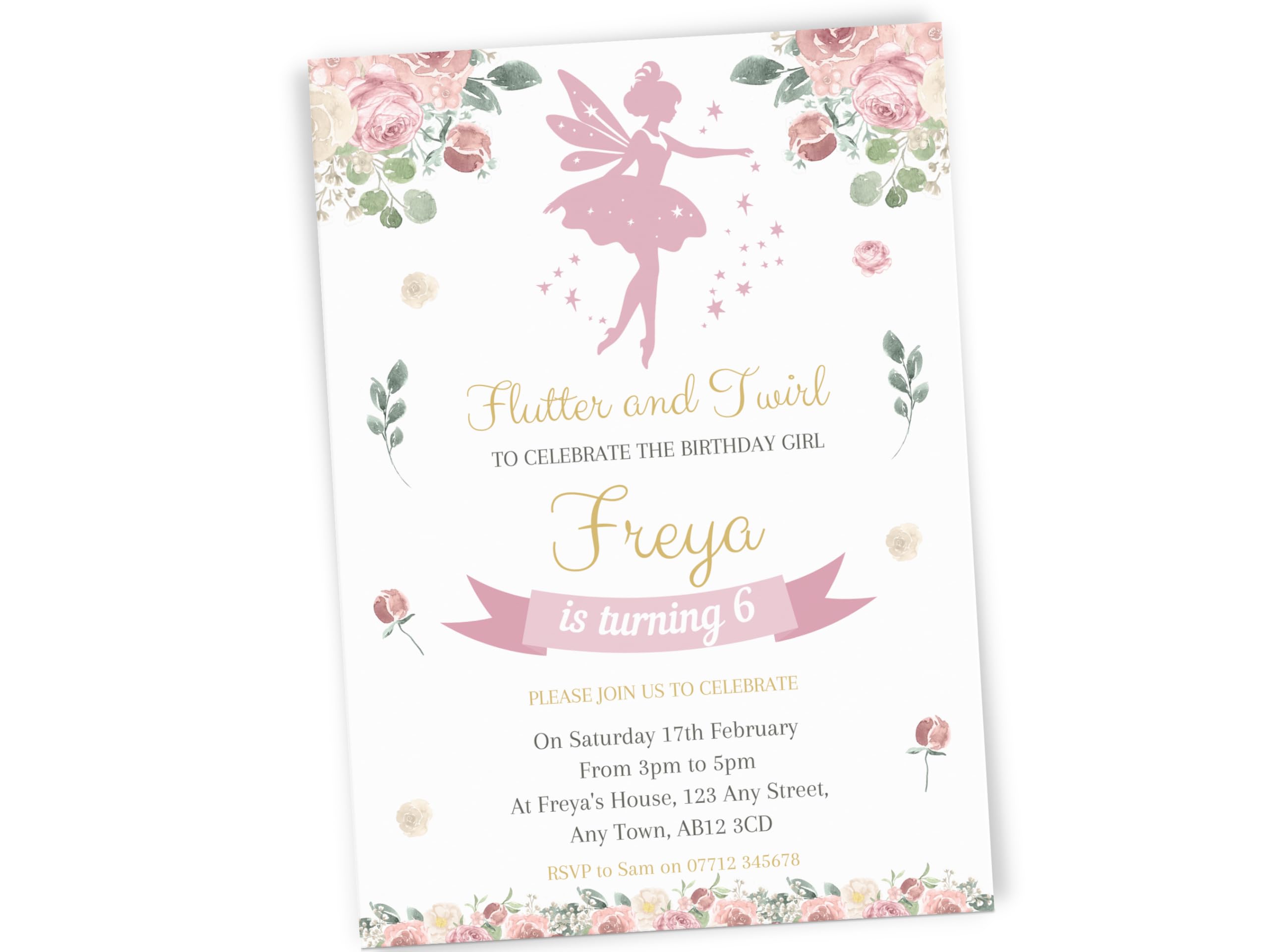 Love To Cherish Personalised Pink Fairy Birthday Party Invitations with envelopes, Enchanted Magical Garden Invites for Girls Birthday Party (40 Invites & Envelopes)