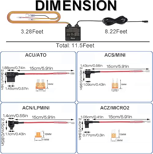 Miniatura 6 de Kit de cable duro para cámara de salpicadero, USB C de 3 cables, kit de cable rígido para cámara de estacionamiento de 24 horas, cable de