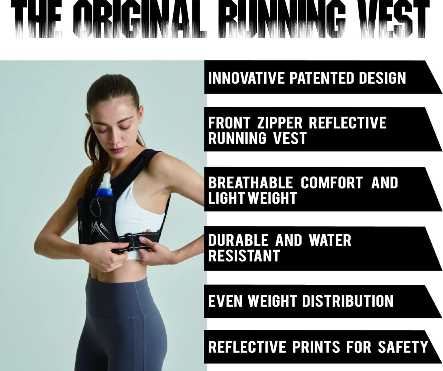 REVALI Running Vest, USA Original Patent, Zip Reflective Running Vests with 500ml Hydration Bottle, Adjustable Waistband & Breathable Material, Chest Pack Gear Phone Holder for Men & Women - Image 2