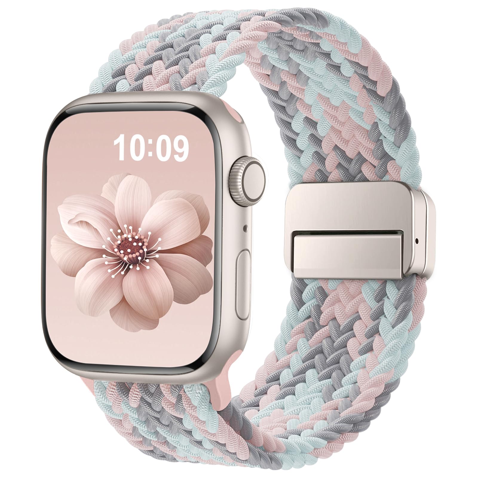 Braided Stretchy Band Compatible with Apple Watch Bands 38mm 40mm 41mm 42mm 46mm 44mm 45mm 49mm for Women Men, Nylon Sport Strap Solo Loop for iWatch