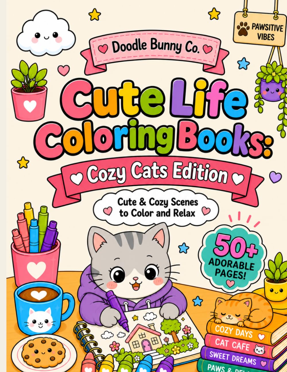 Cute Life Coloring Books: Cozy Cats Edition: Cute & Cozy Scenes to Color and Relax