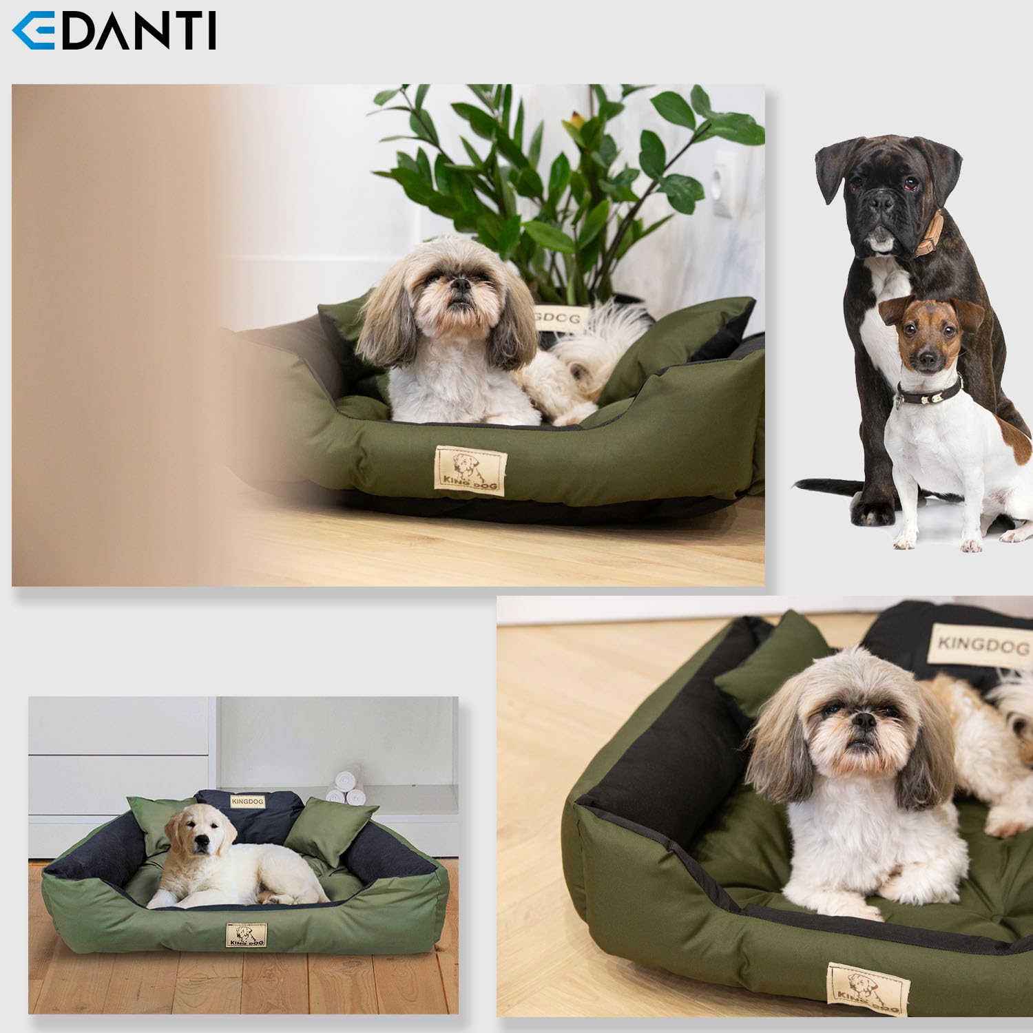 EDANTI Hondenbed, hondenkussen, kattenbed, gepersonaliseerde hondenbank met naam L - XL, voor grote, middelgrote en kleine honden (100 x 75 cm, grijs