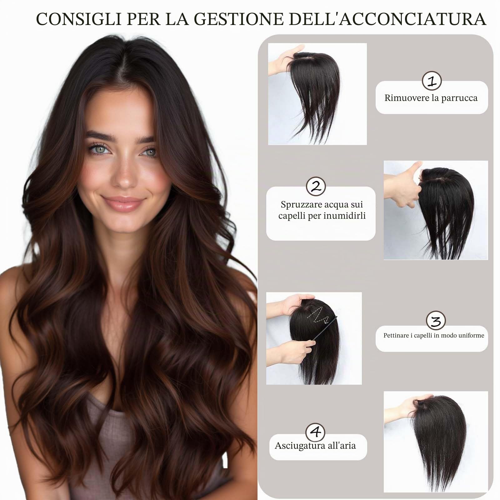 Topper Per Capelli Realistico Con Clip Per Capelli Diradati, Parrucca Riccia e Ondulata Soffice Da 18 Pollici Con Frangia a Tendina Per Donna, 3,5" x 4,7" Merletto a Mano Marrone Moka