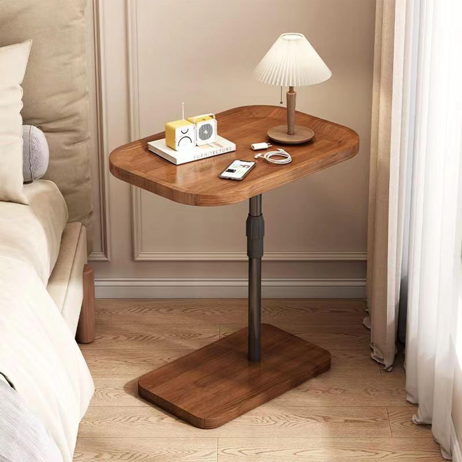 Mesa auxiliar ajustable para sofá mueble de TV de madera y metal