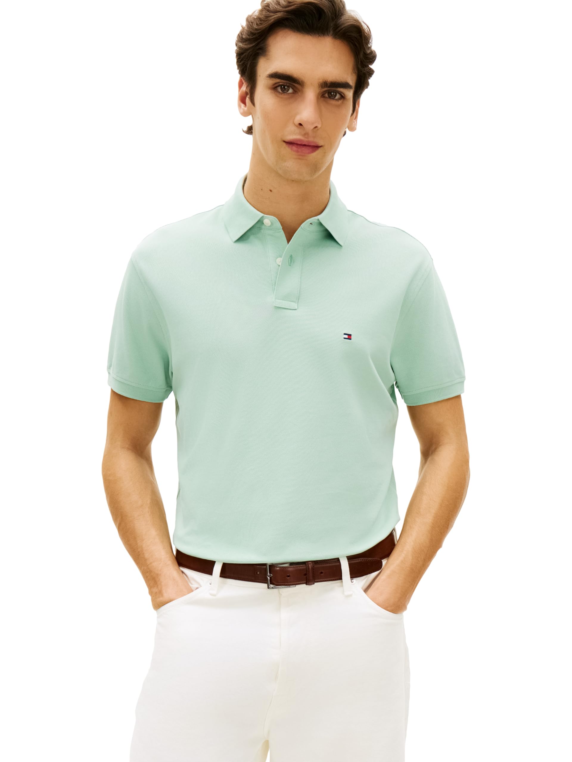 Tommy Hilfiger Men's Short Sleeve Polo Shirts in Classic Fit with Stretch and Organic Pique Cotton