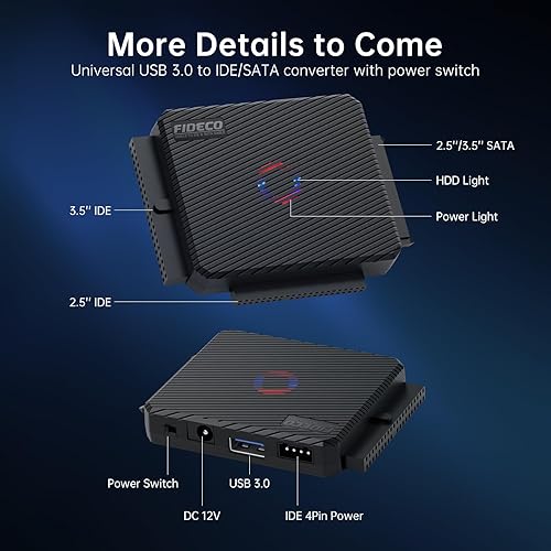 Miniatura 8 de FIDECO Adaptador SATA/IDE a USB 3.0, convertidor de cable adaptador de disco duro para disco duro universal de 2.5/3.5 pulgadas IDE HDD, SSD de 2.5