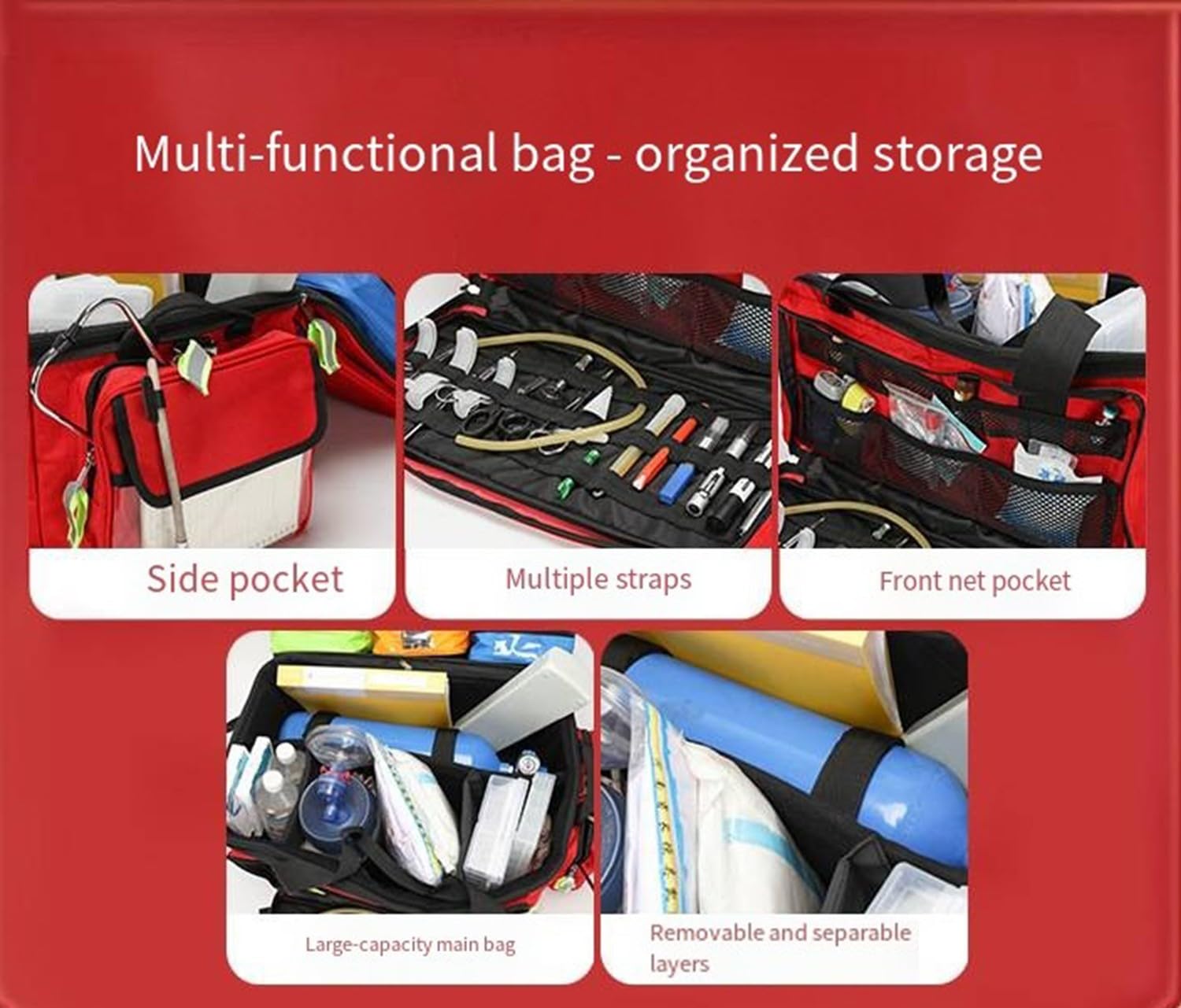 Botiquín De Rescate De Emergencia,Caja Médica con Carro,Botiquín De Primeros Auxilios Profesional, Tela Oxford Impermeable, Bolsa De Suministros Médicos, para Senderismo,Viaje,Campamento A