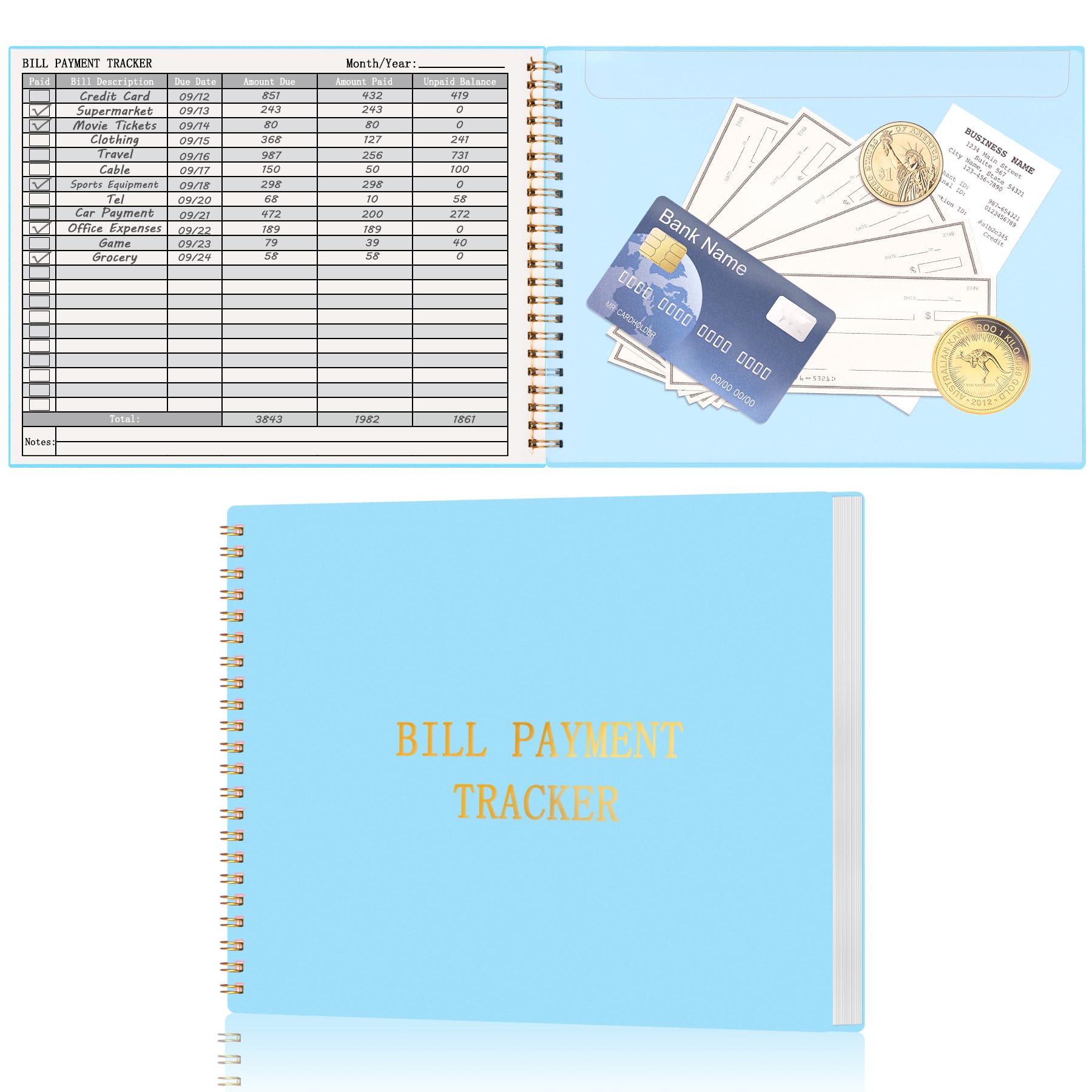 HAUTOCO Bill Tracker Notebook Monthly Bill Payment Tracker for Personal Budgeting Home Financial with 2 Storage Pocket, Payments Checklist Organizer