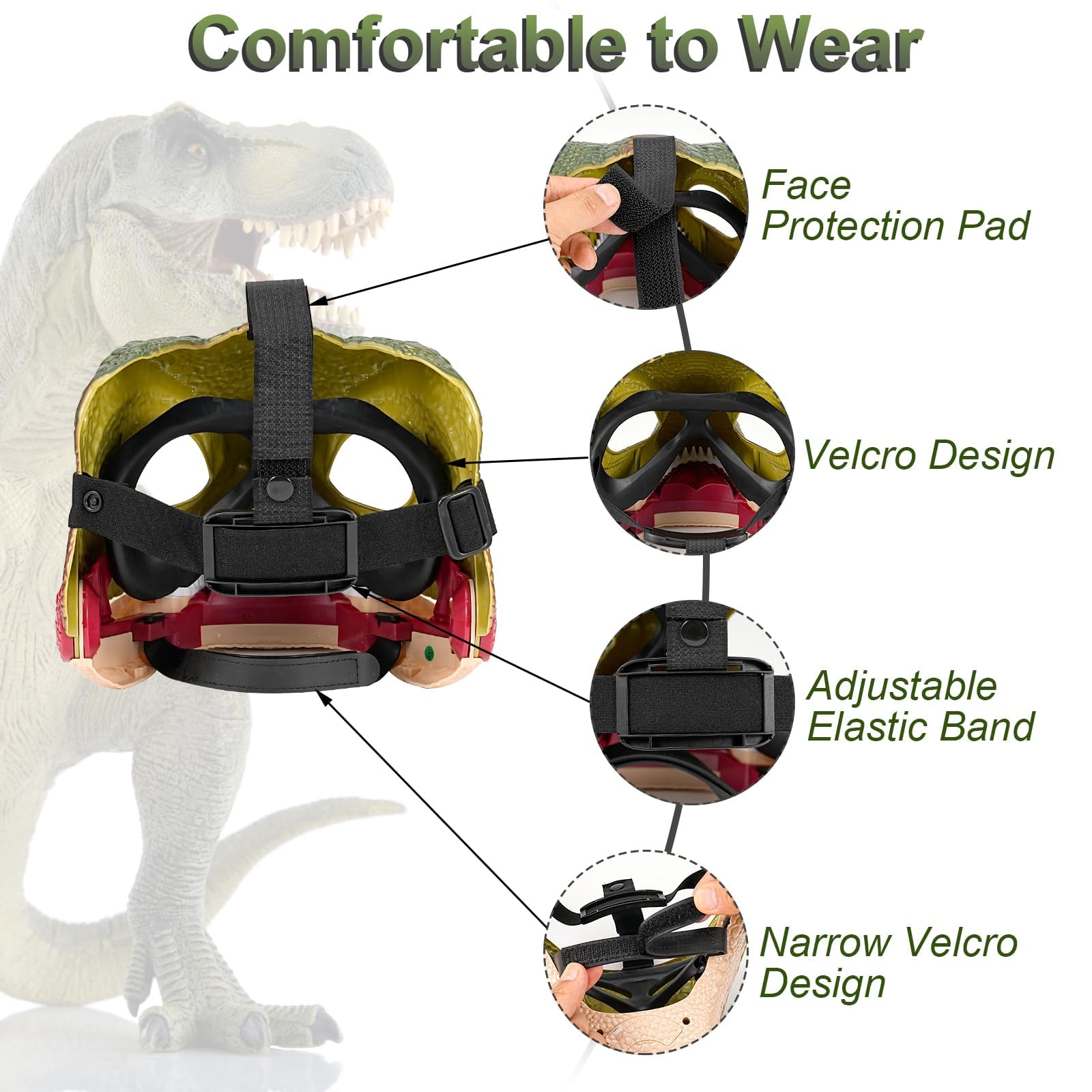 Realistic Dinosaur Mask with Sound, Movable Screaming Mask Moving Jaw Hard Plastic, Halloween Mask - Image 3