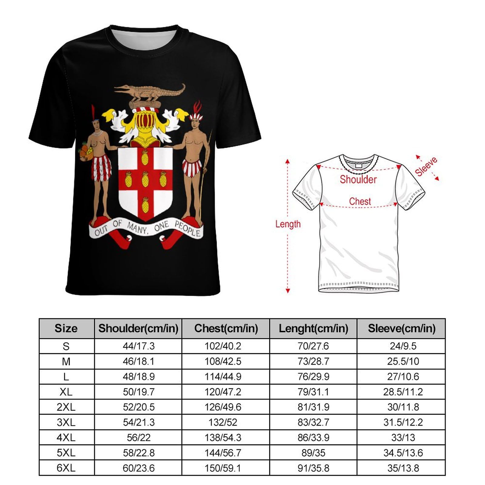 Coat of Arms of Jamaica Unisex Adult T-Shirts Summer Short Sleeve Tee Casual Tops Funny Graphic S