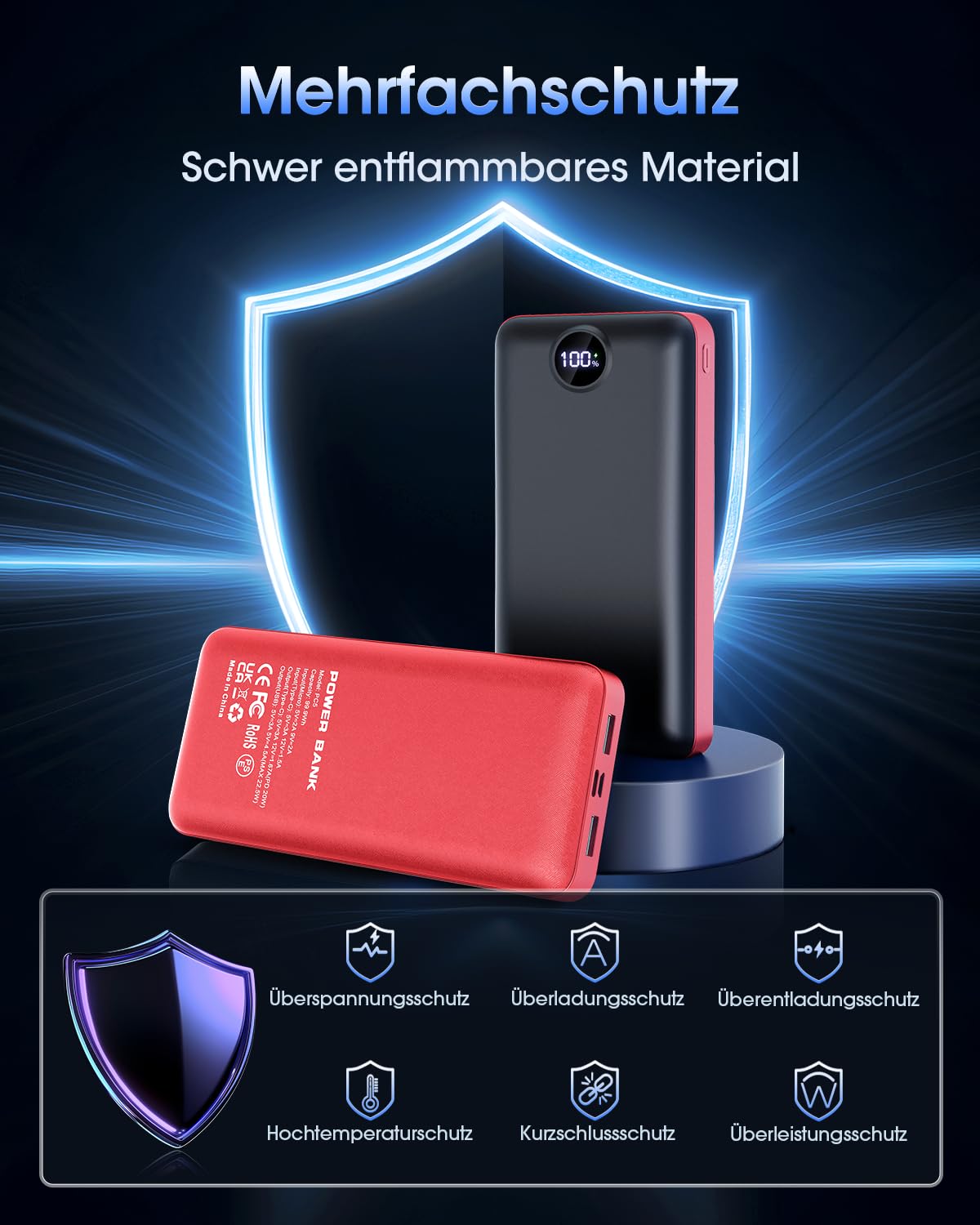 Power Bank 50000mAh,22,5W Schnellladen Externer Akku