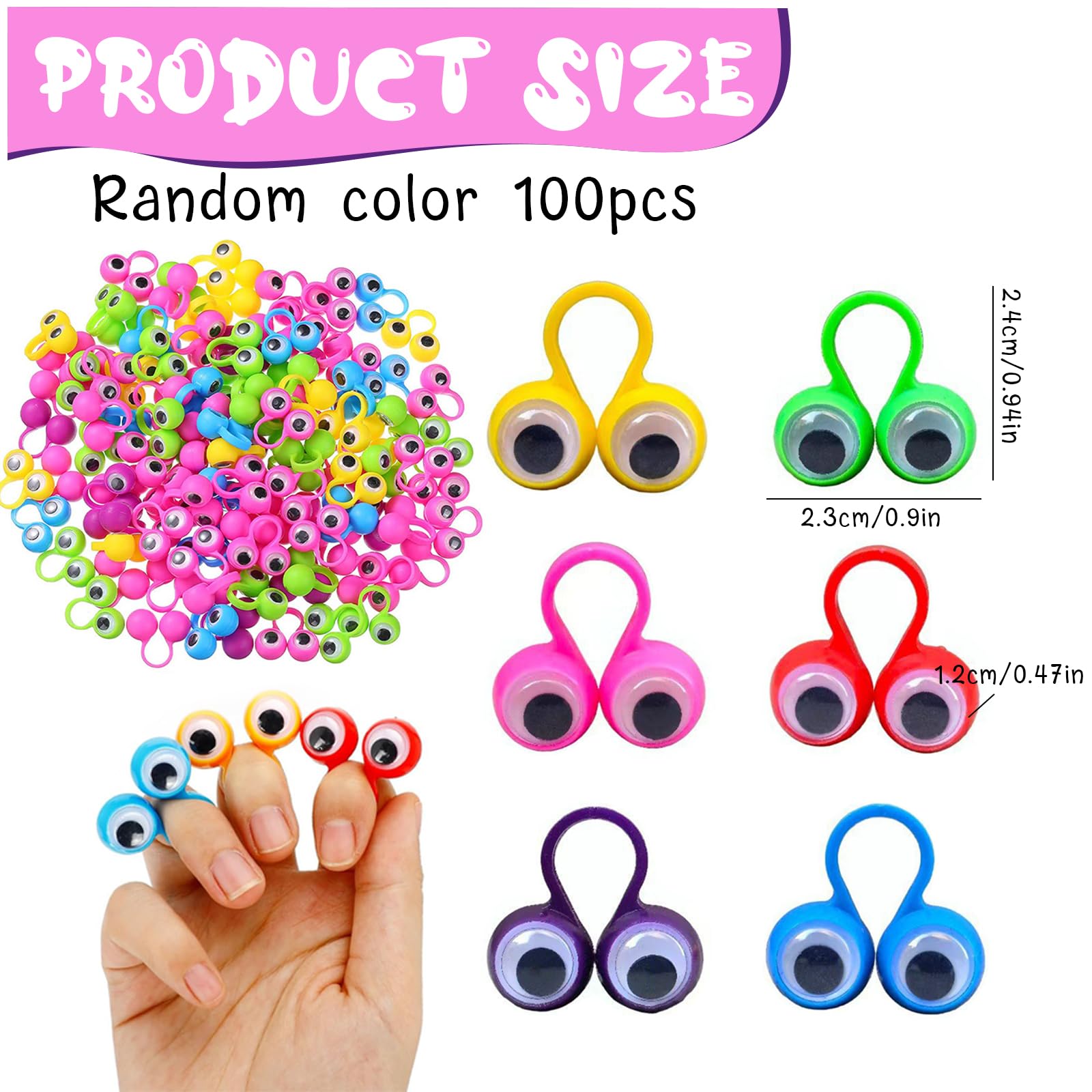 TENGWA Ojos para Dedos 100 Piezas Marionetas de Dedo para Bebés y Niños Juguetes de Marionetas de Dibujos Animados para Niños Detalles Fiesta Rellenos de Bolsas de Fiesta y Calcetines — view 2