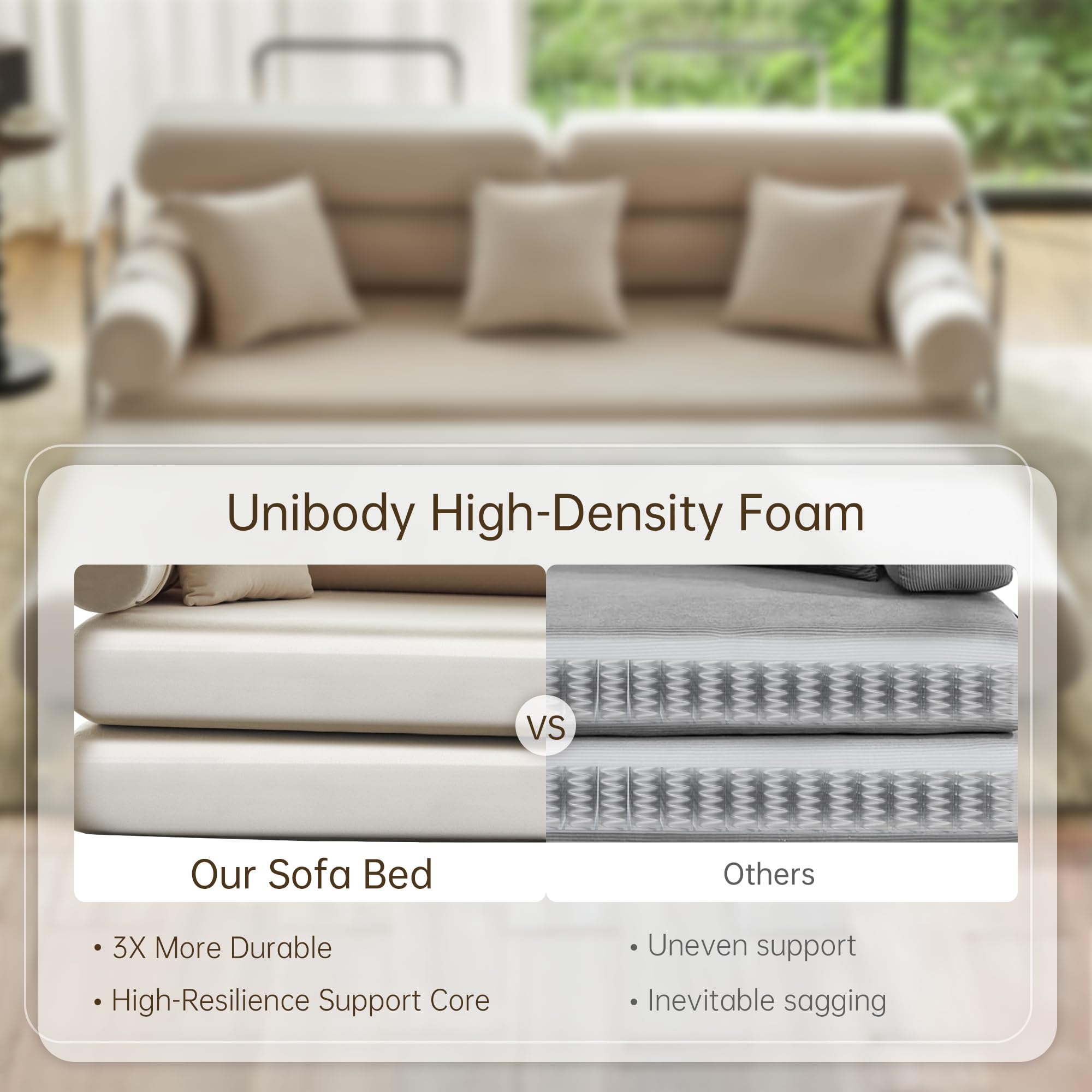 YINIX Convertible Sleeper Sofa - 35'' High-Back Floor Couch Bed - Folding Sofa Bed with Rounded Arm Supports - Floor Sofa Lounge Sofa Bed for Living Room -: Beige