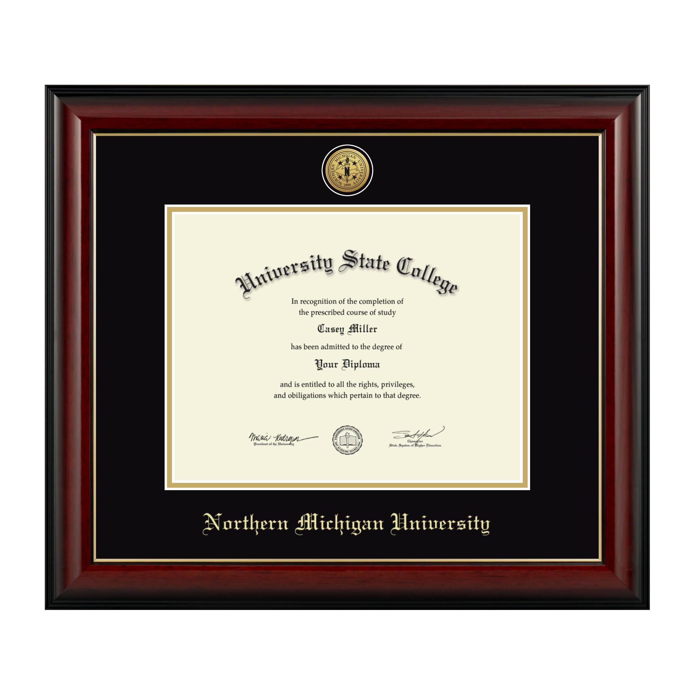 Framerly - Northern Michigan University 11" w x 8.5" h Diploma Frame - Fits a bachelor's, master's and phd - Gold Engraved Medallion Diploma Frame -