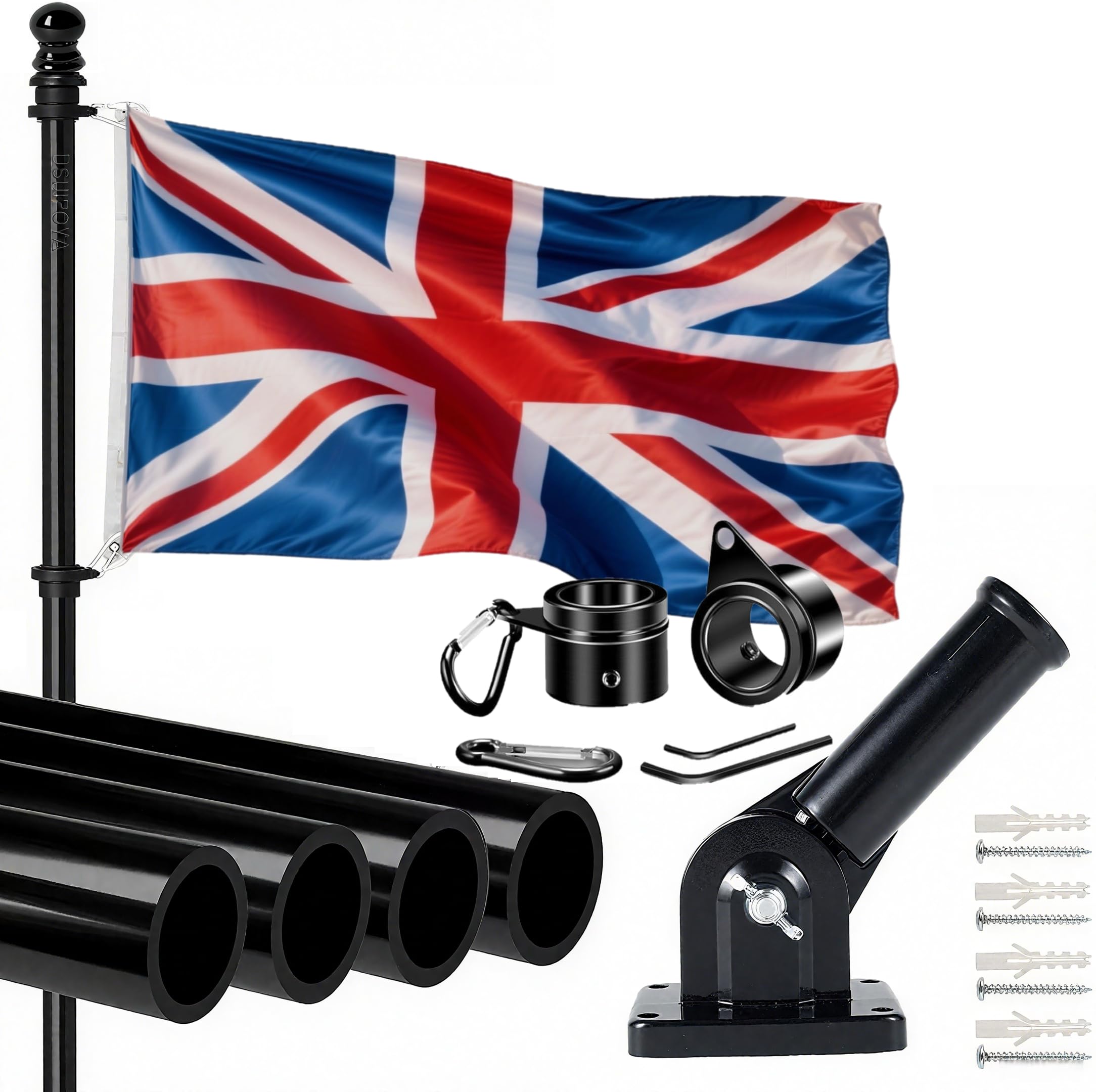 Union Jack Flag with Pole, Large Union Jack Flag With 5FT Wall Mounted Flagpole Kit, Adjustable Mounting Bracket, England Flags 5FTx3FT with Eyelets, Flags Poles Set for Garden Yard Outdoor — image 1