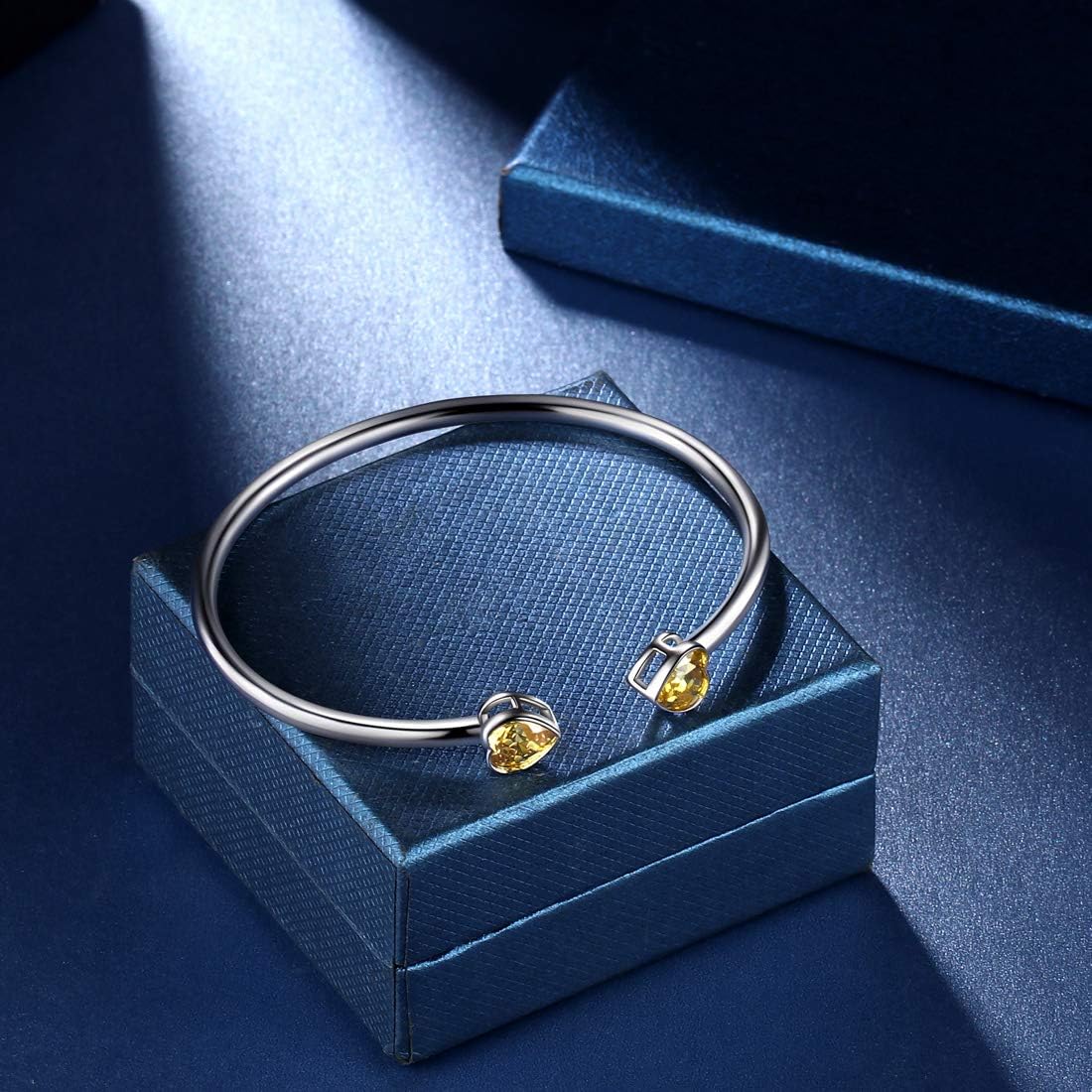 beautlace Birthstone Double Heart Adjustable Bracelets Silver Plated Birth Stone Open Bracelets Birthday Gifts Jewelry for and Women KB0018