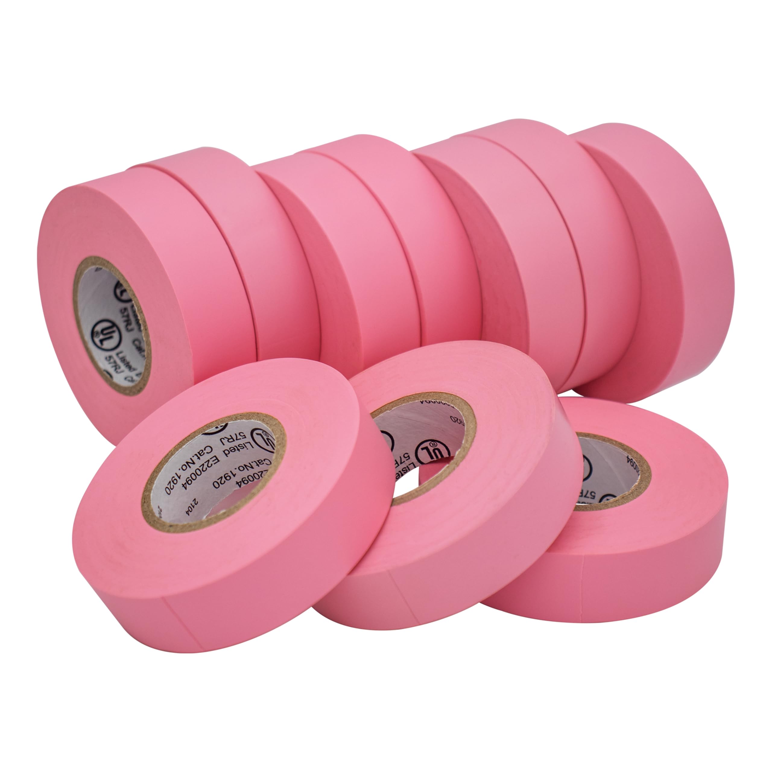 TradeGear Electrical Tape (10PK) Pink Matte – Waterproof, Flame Retardant, Strong Rubber Based Adhesive, UL Listed – Rated for Max. 600V and 80oC Use