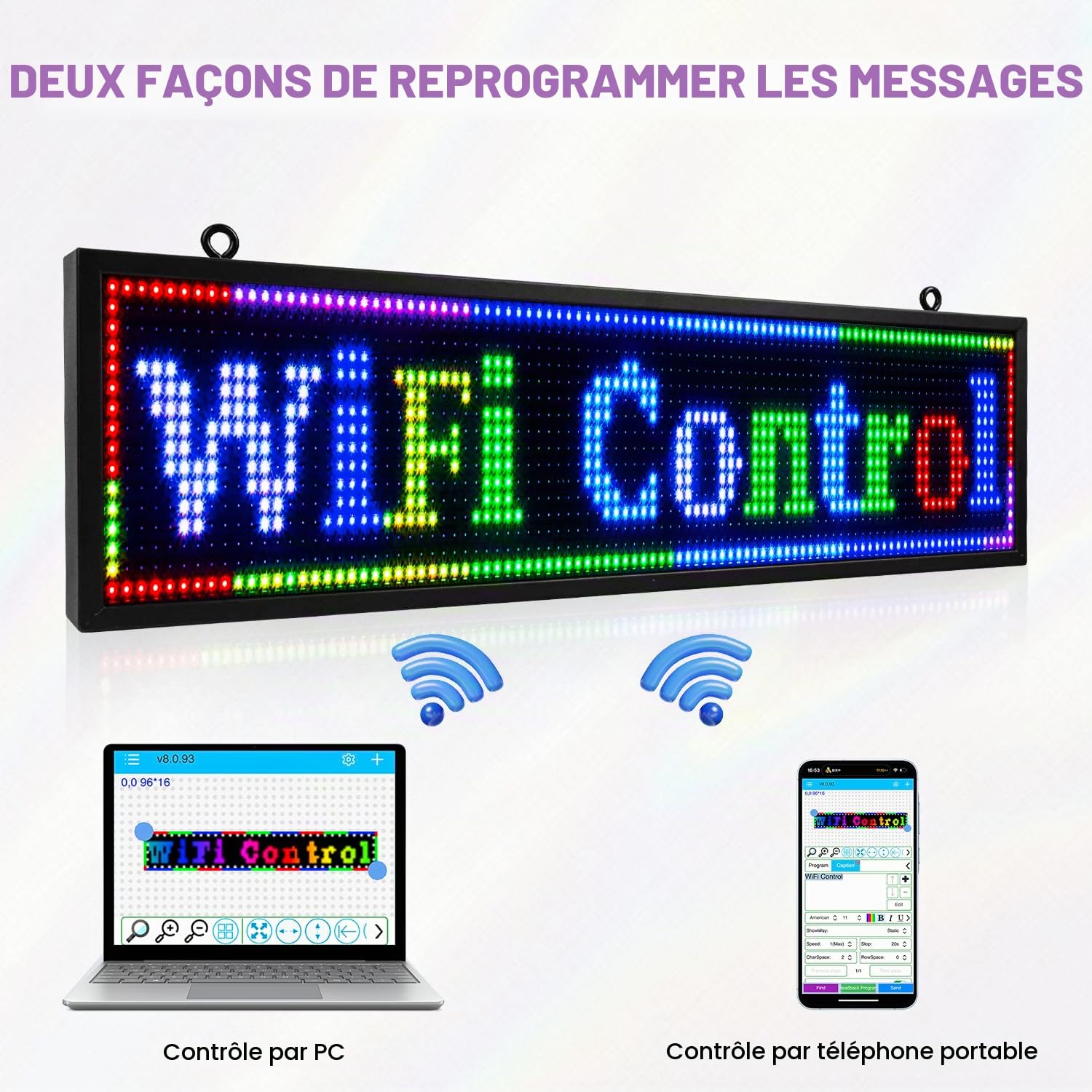 Panneau d'affichage LED à défilement – Panneau d'affichage RVB programmable en couleur pour magasin, salon de coiffure, salon de massage, plats à emporter, café, salle de sport, haute