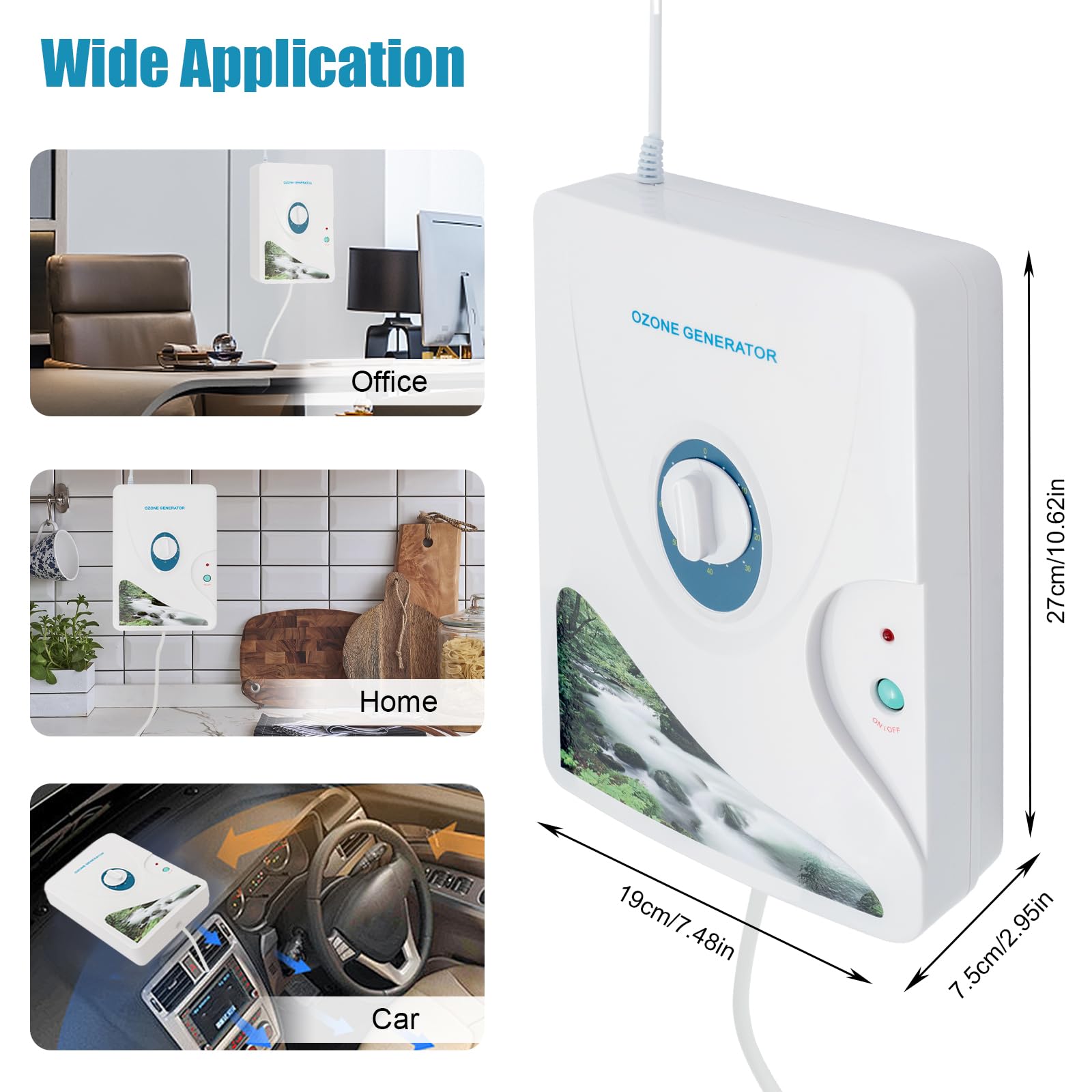 Purificador de aire de, eliminador de olores, generador de ozono, para desodorización de carne, frutas y verduras, desinfección de 600 mg/h, dispositivo de ozono para habitaciones, coches, mascotas
