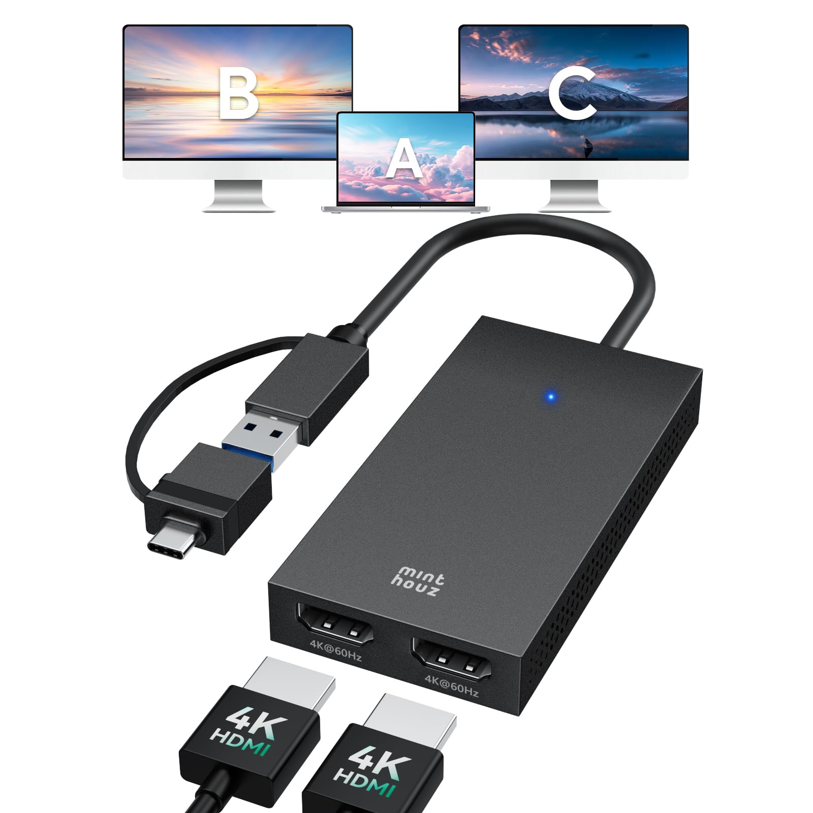 Minthouz USB C デュアル HDMI アダプター HDMI 分配器 Amazon | Minthouz USB C デュアル HDMI アダプター HDMI 分配器 変換