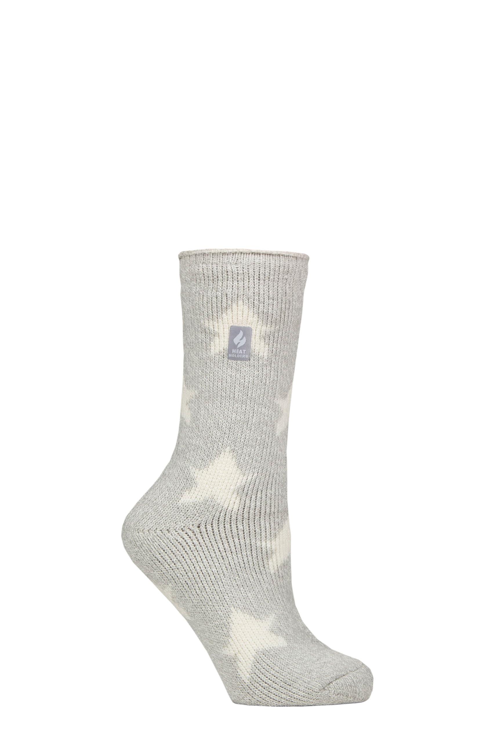 Heat Holders Women's Bold Star Silver Grey Sockshop Socks - 2.3 Tog Thermal, Warm, Cosy, Patterned, Pack Of 1 Size 4-8 4-8