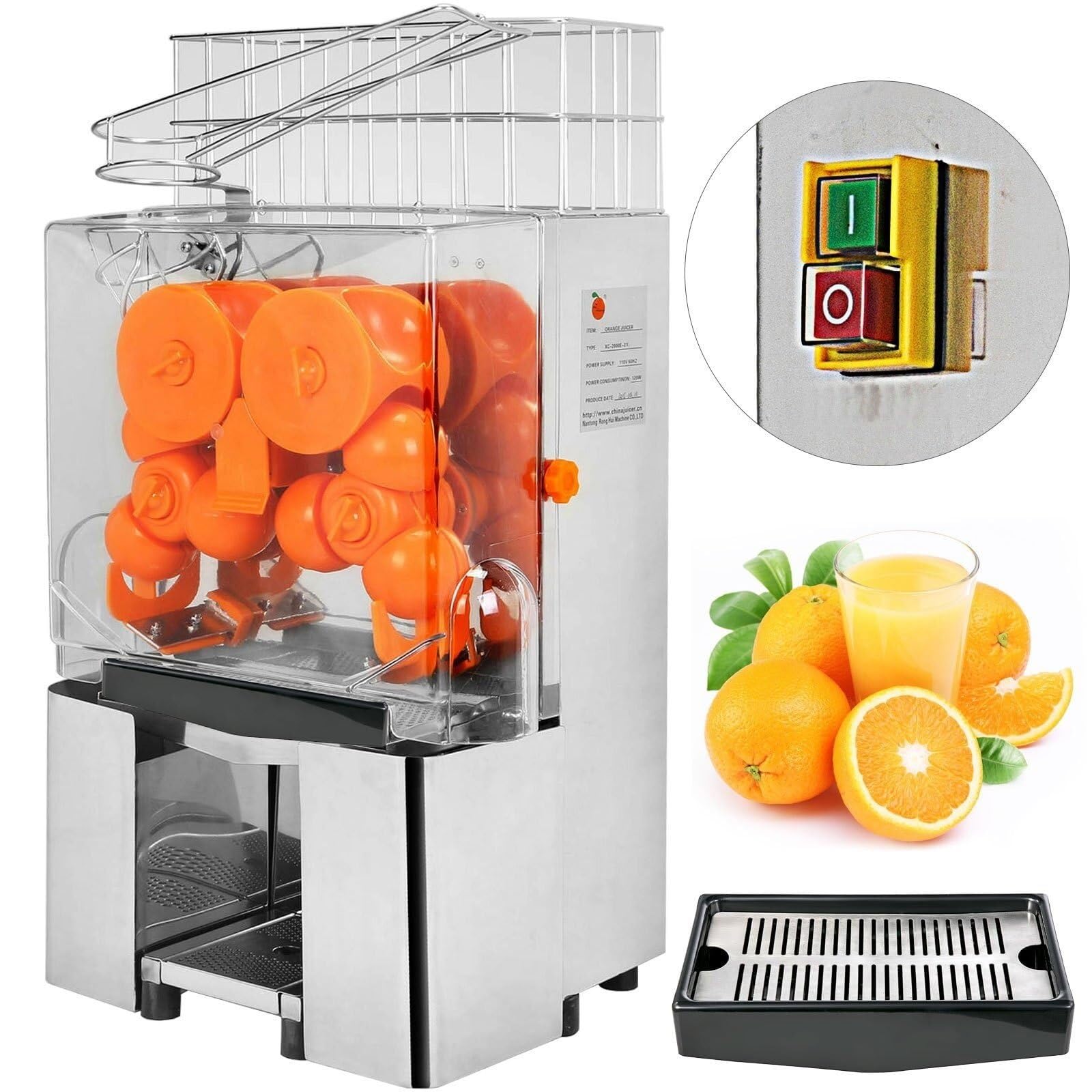 Commercial Juicer Machine 110V Juice Extractor Orange Squeezer Electric Orange Juice Machine with Pull-Out Filter Box 2 Collecting