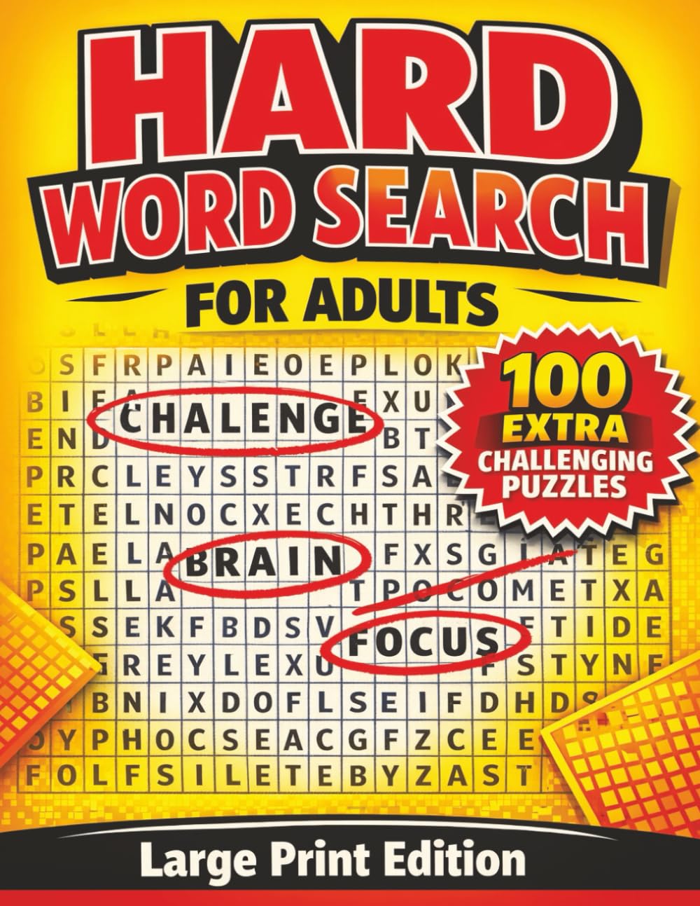 Hard Word Search for Adults: 100 Extra Challenging Large Print Puzzles | Difficult Word Find Book with Diagonal & Reverse Words | Brain Training for Seniors & Adults