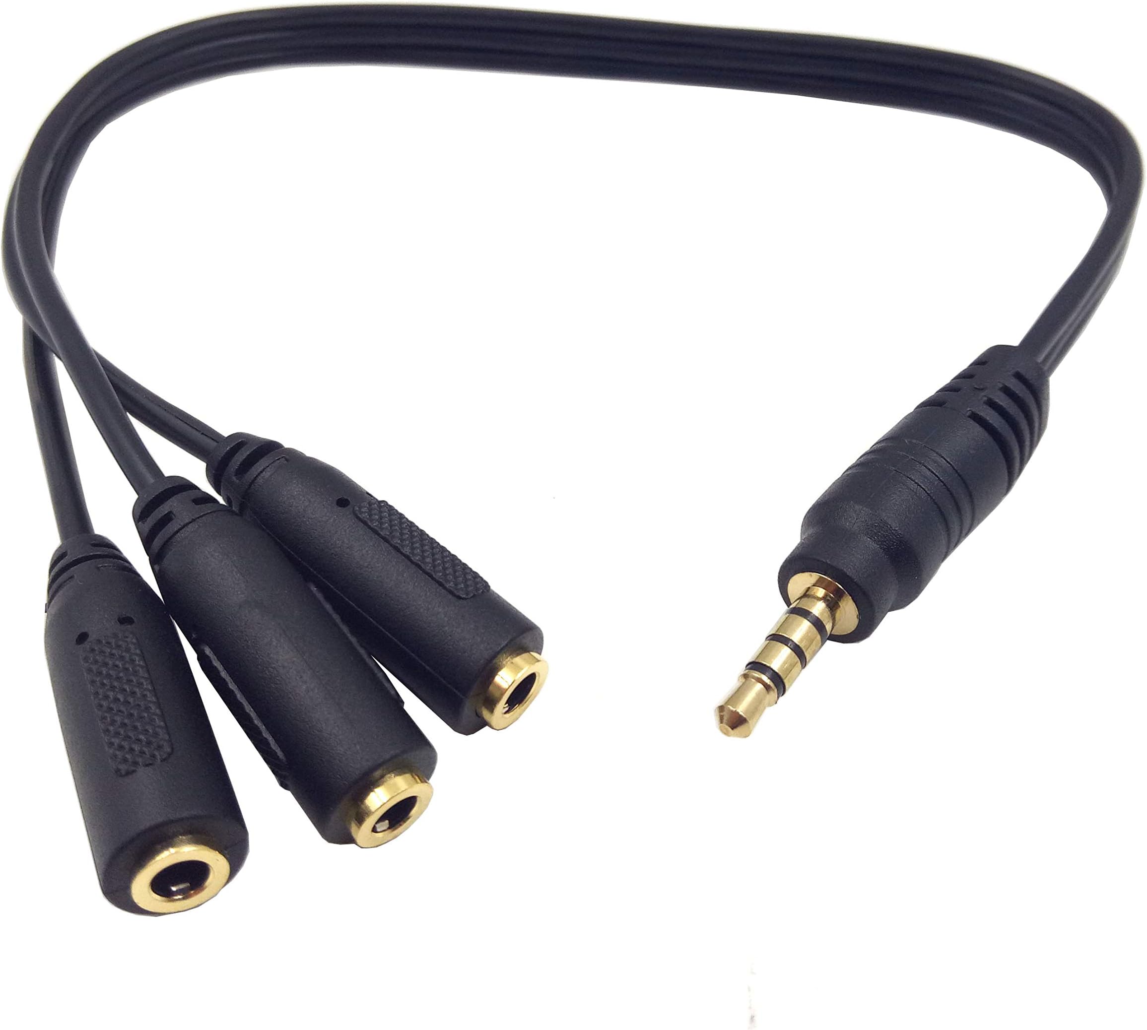 Haokiang 9 Inch 3.5mm (1/8") TRRS Male Plug to 3X Female Stereo Splitter Audio Cable, Gold-Plated(35M/3F)