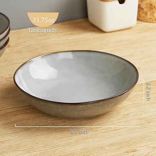 Miniatura 2 de famiware Juego de 4 cuencos grandes para pasta, redondos estilo océano de 8.5 pulgadas, cuencos grandes para pasta, aptos para microondas y