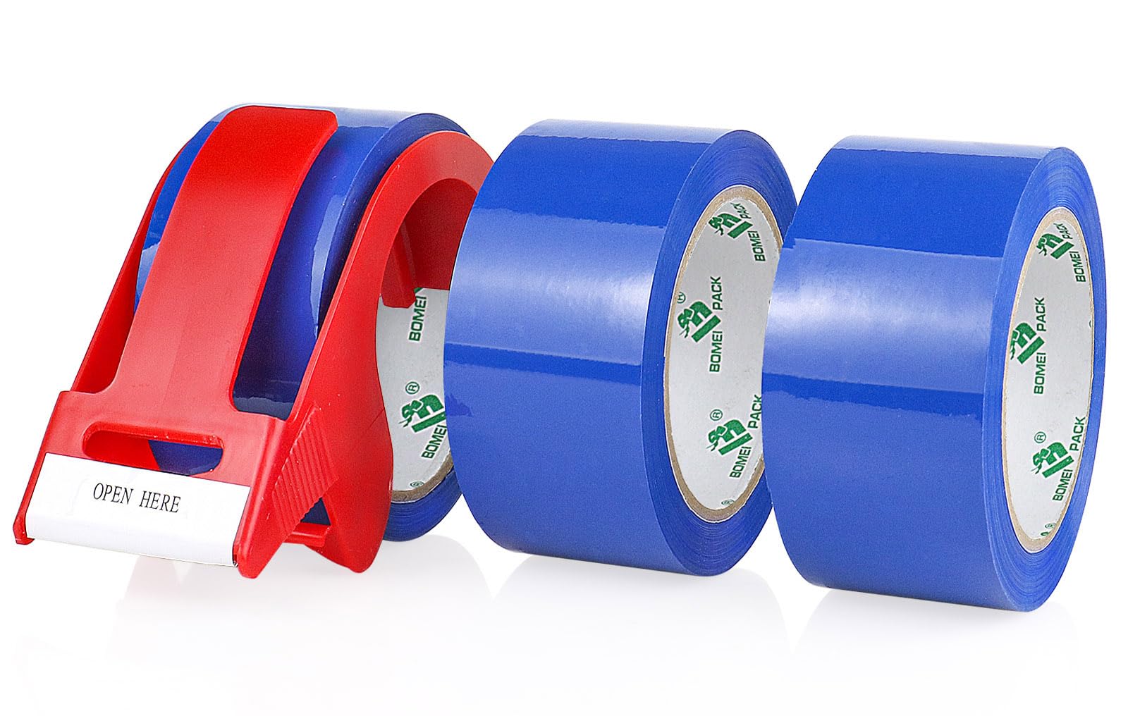 BOMEI PACK Coloured Packing Tape 3Rolls 48mm x 66m with dispenser Durable Heavy Duty Packaging tape for Shipping Moving Boxes&Office Strong Adheisve Parcel Tape for Cartons Mailing&Storage (Blue)