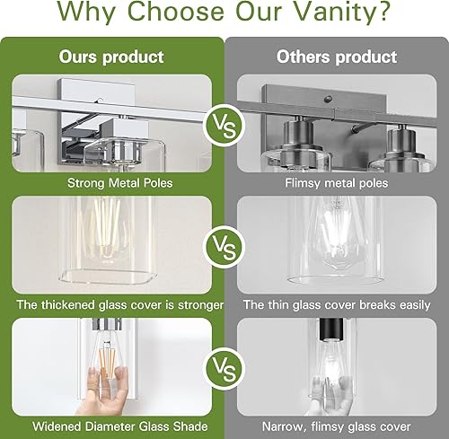 Miniatura 2 de Espird Lámpara cromada para tocador de baño, 3 luces, diseño cuadrado y certificación UL, accesorios de iluminación de baño sobre espejo, accesorio