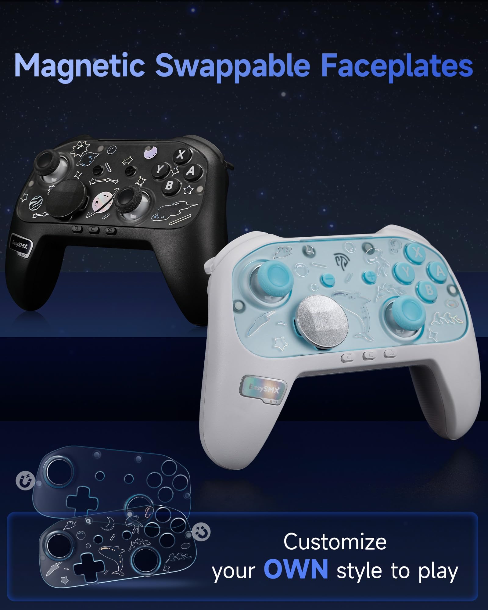 EasySMX S10 Switch 2 Controller mit Wake-up, TMR Joystick, 6-Axis Motion, NFC, 1200mAh, austauschbar D-Pad & Magnetische Frontplatten Schwarz