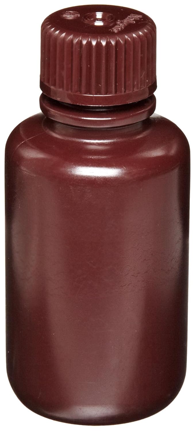 Nalgene 2004-0004 Rectangular Bottle, Narrow-Mouth, Amber HDPE, 125mL (Pack of 12)