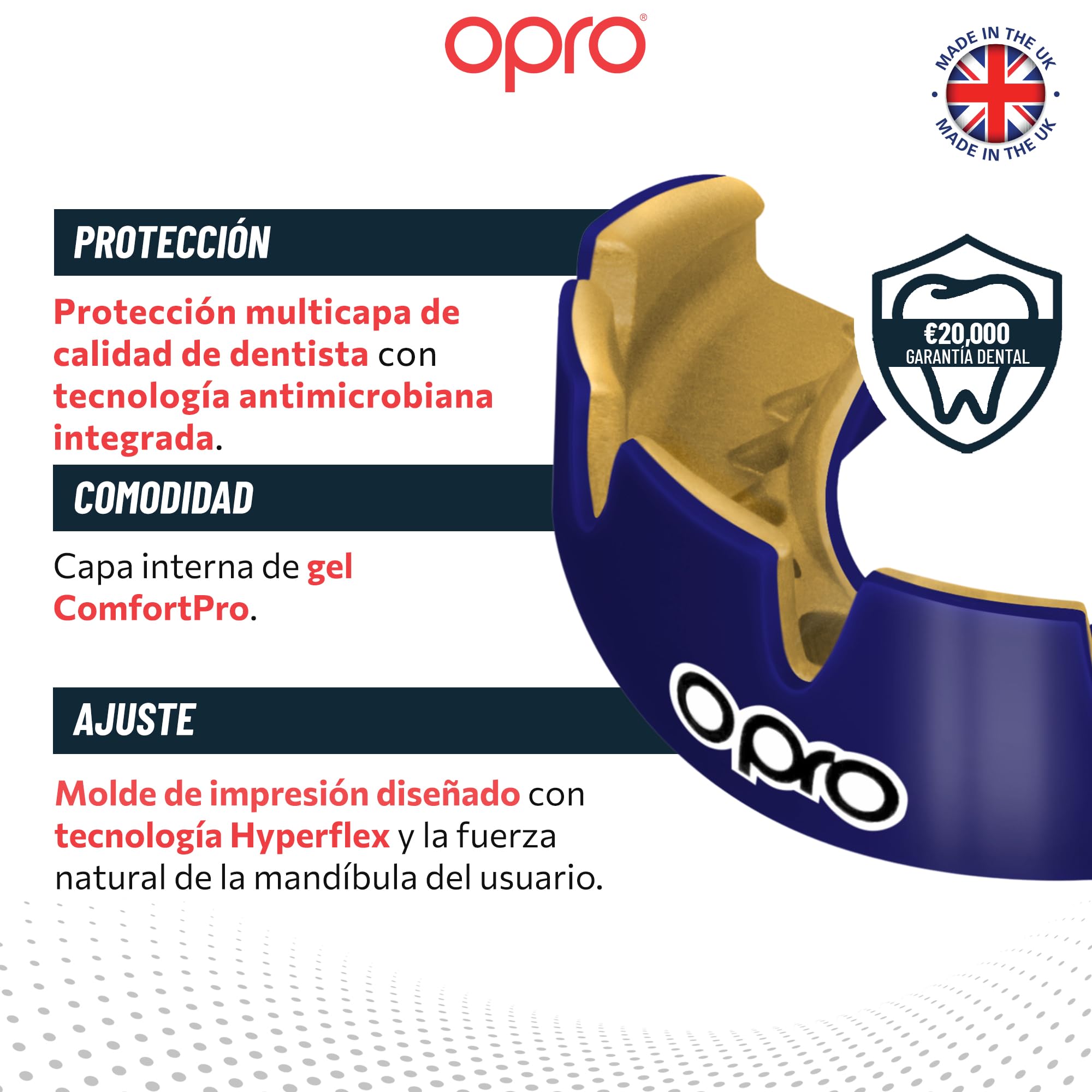 OPRO Protector Bucal Instant Custom-Fit para Brackets - Adultos (10+ Años) - Bucal para Boxeo, MMA, BJJ, Rugby y Hockey - Autoajustable - con Garantía Dental Incluida